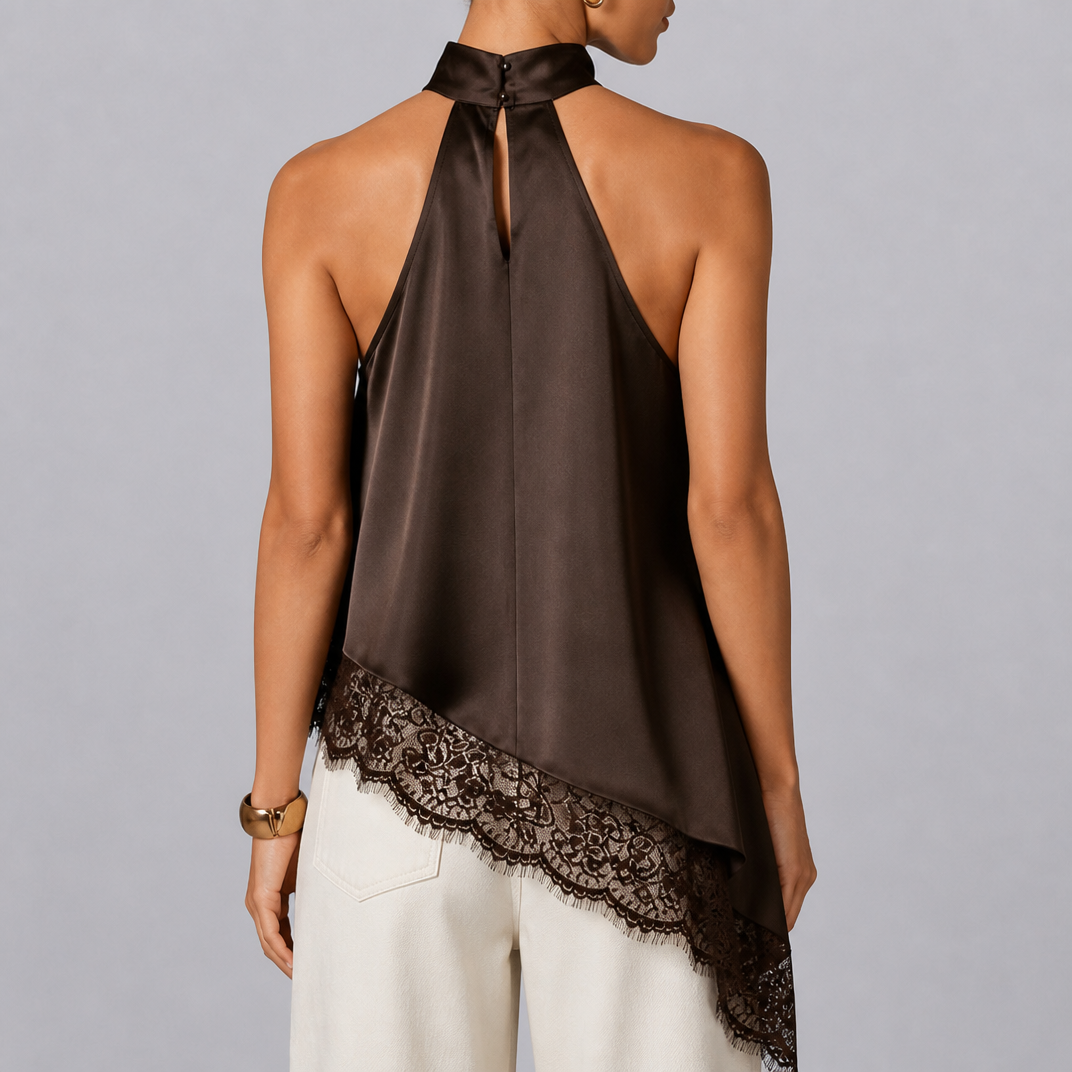 Women's Satin Lace Halter Neck Top – Elegant Going Out Top