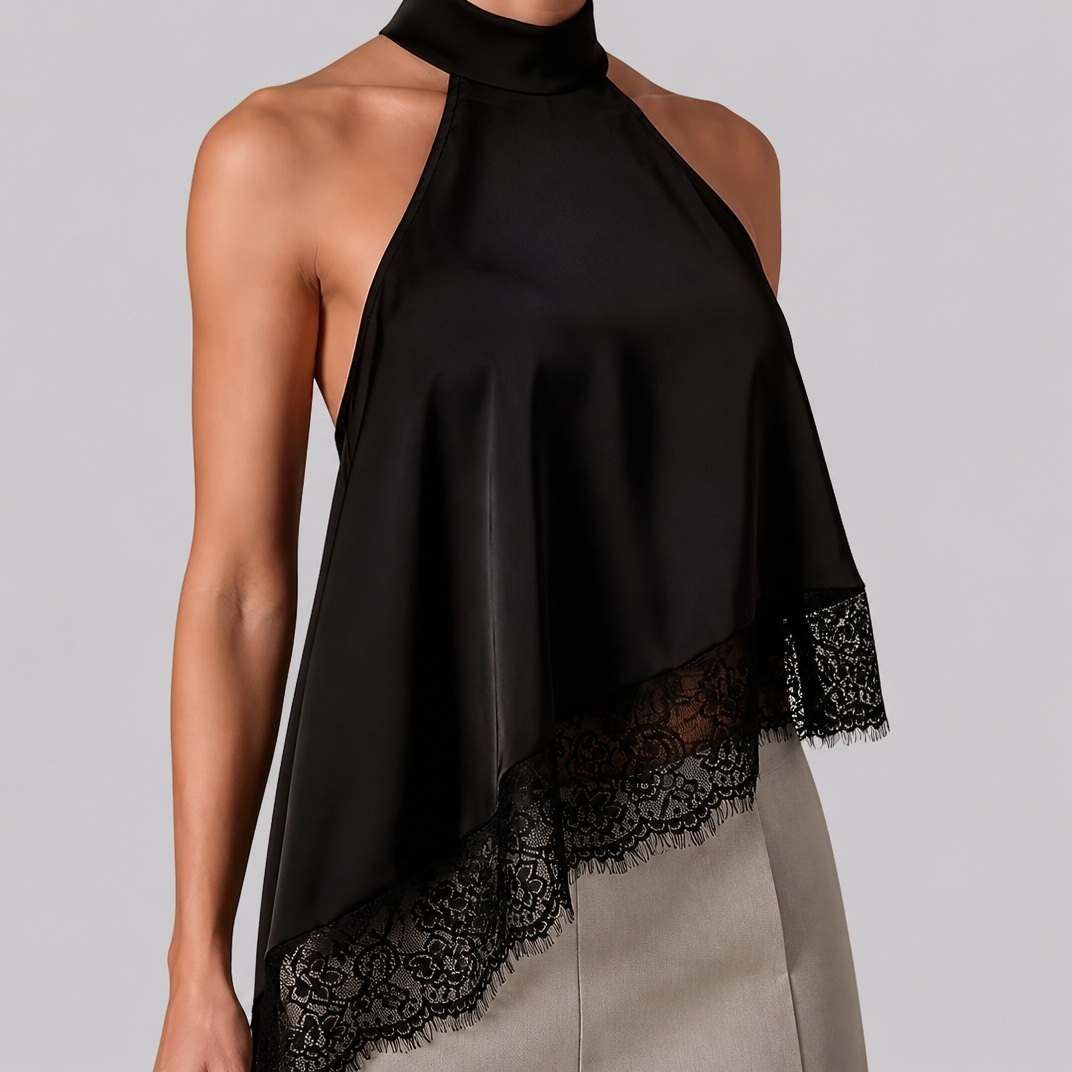 Women's Satin Lace Halter Neck Top – Elegant Going Out Top