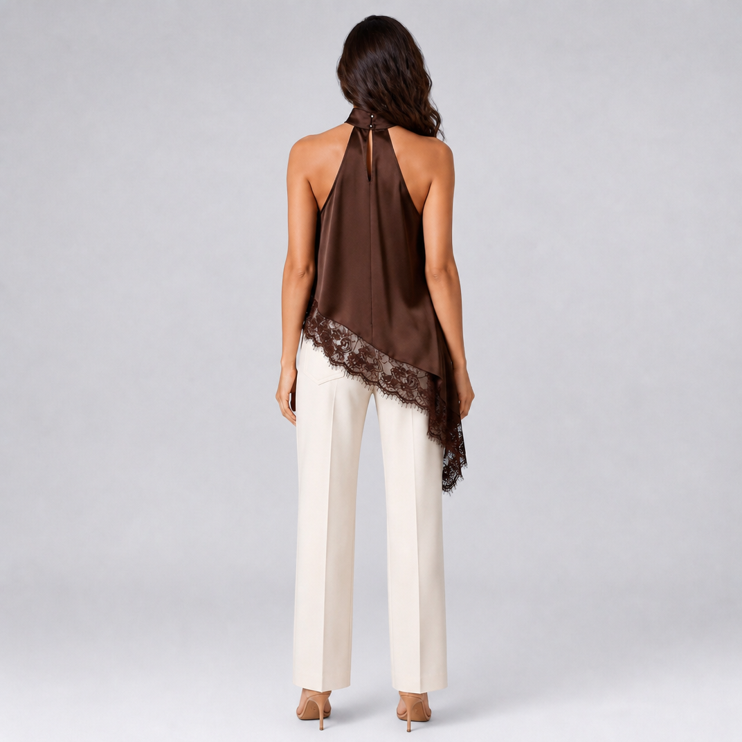 Women's Satin Lace Halter Neck Top – Elegant Going Out Top