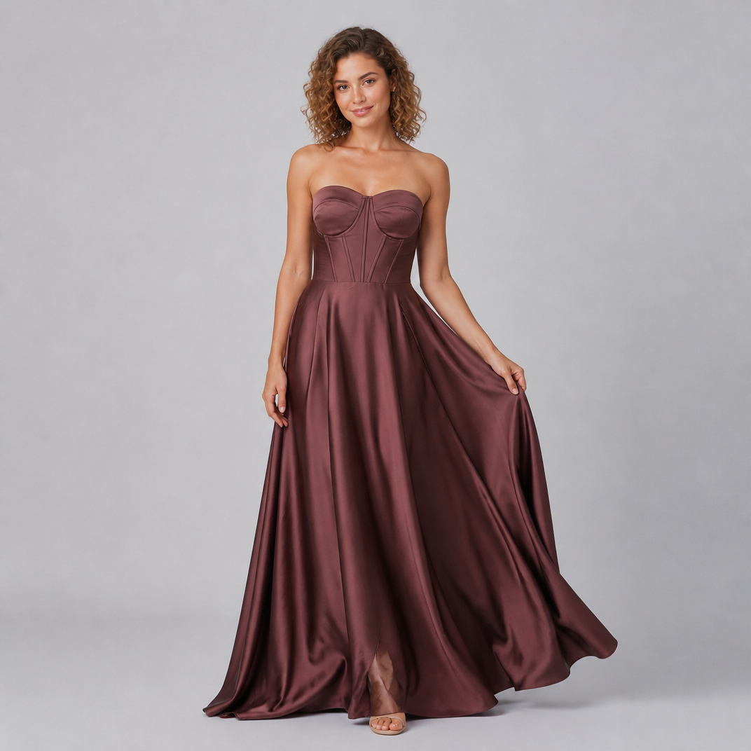 Women's Satin Off The Shoulder Dress – Elegant Evening Gown