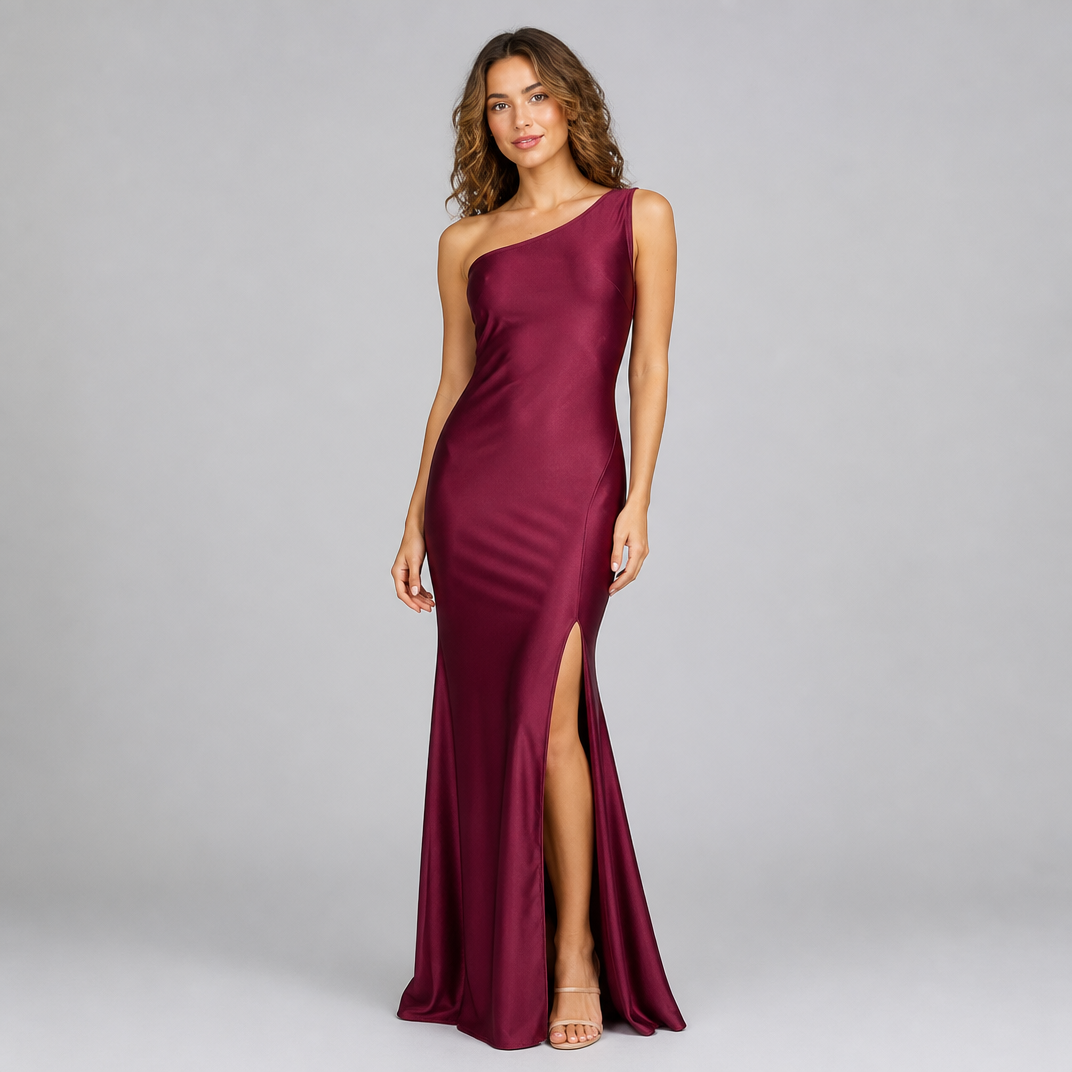Women's Satin One Shoulder Maxi Dress – Formal Party Dress