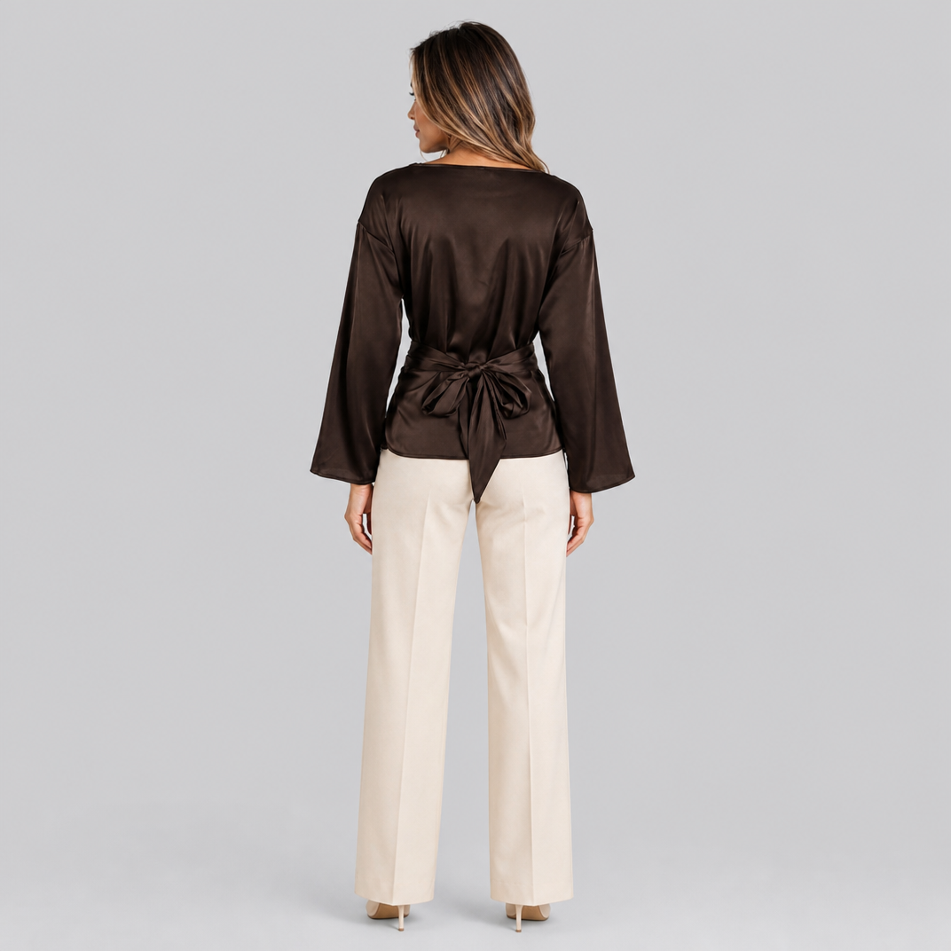 Women's Satin Tie-Waist Regular-Fit Smart Blouse