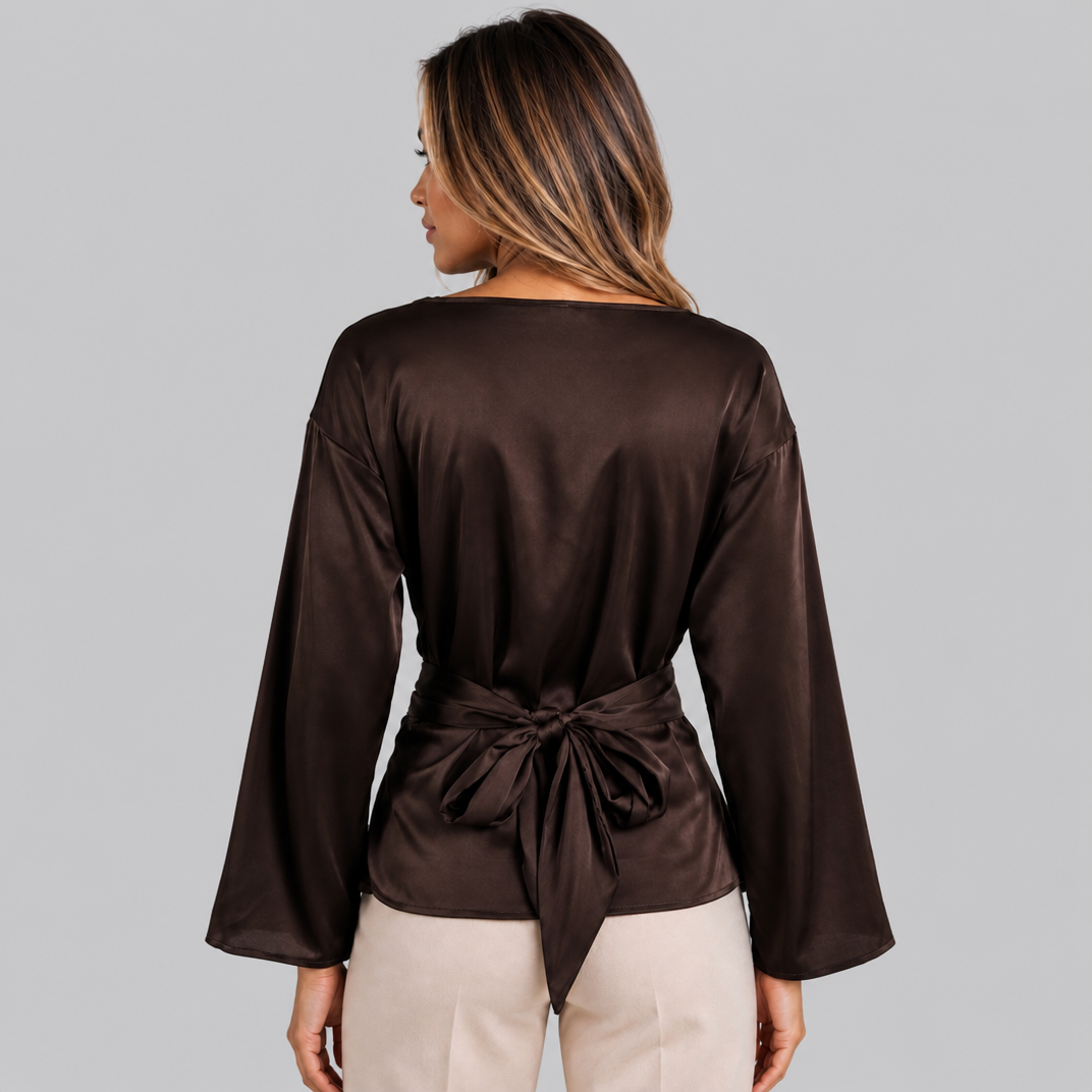 Women's Satin Tie-Waist Regular-Fit Smart Blouse