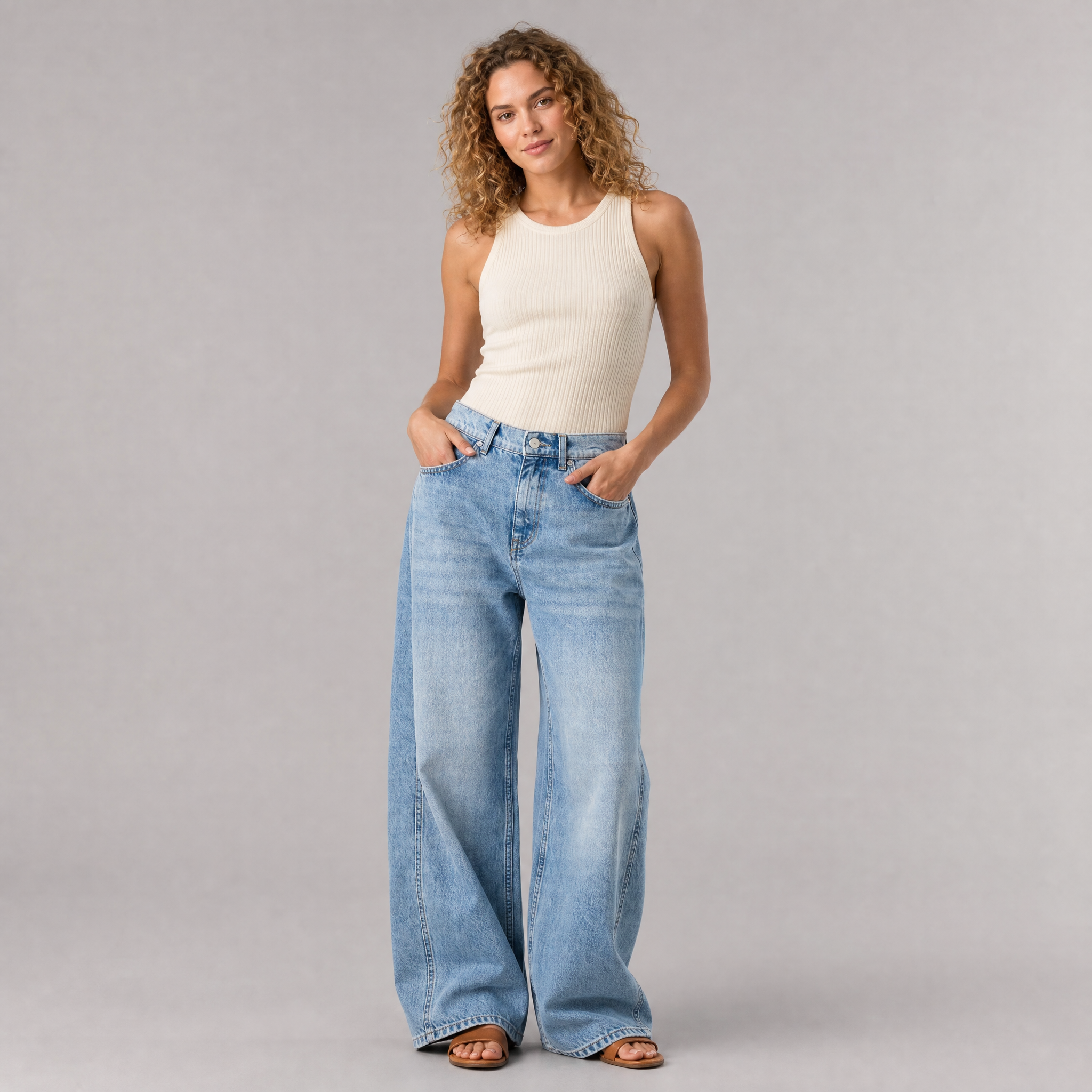 Women’s Sculptural Pleated-Wing Wide-Leg Jeans