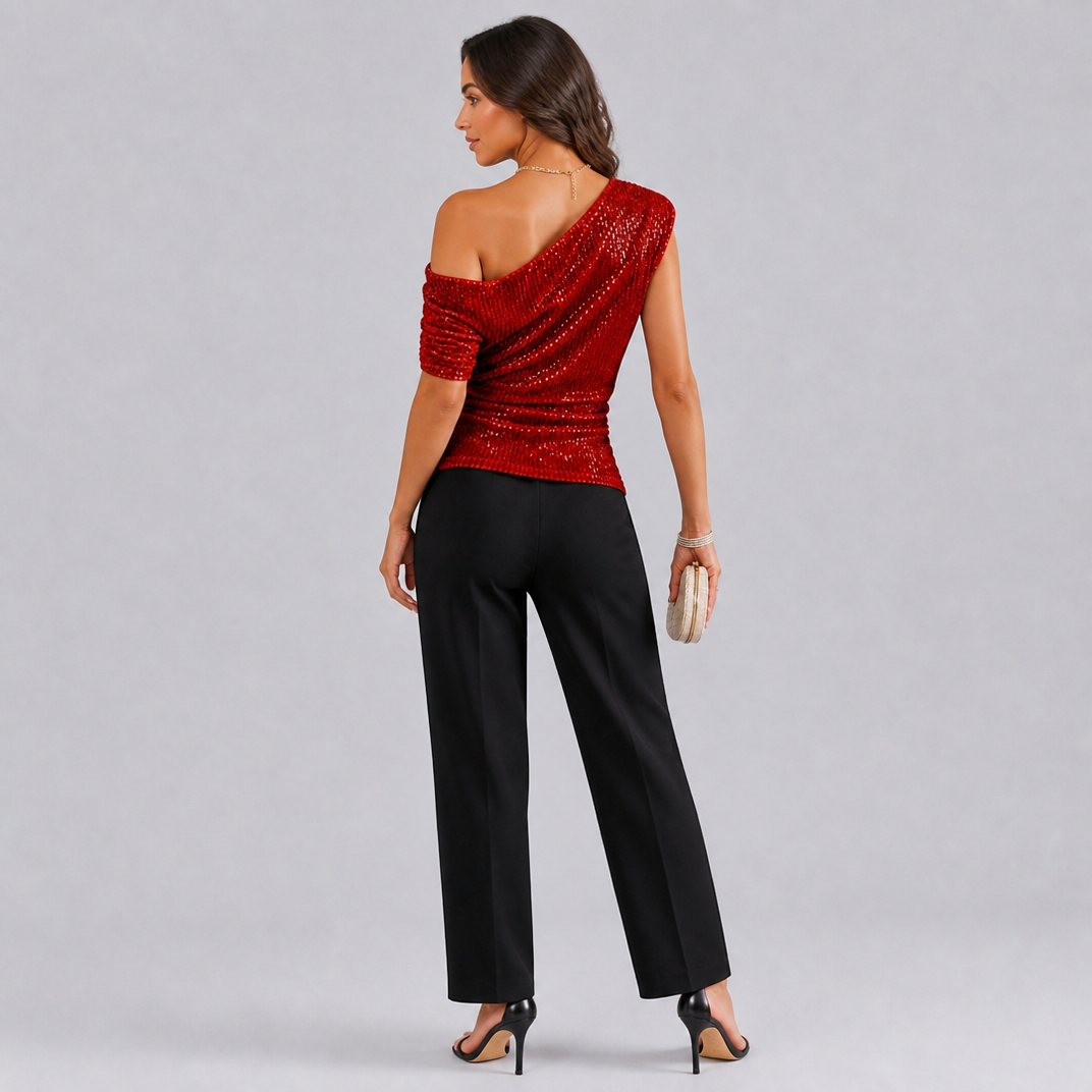 Women's Sequin Off The Shoulder Top – Sparkly Going Out Top