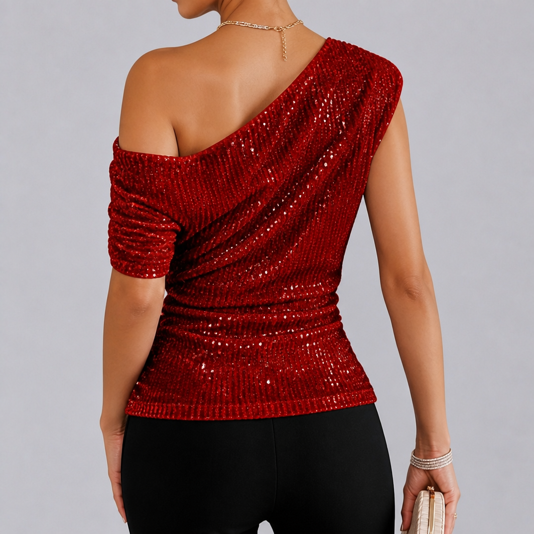 Women's Sequin Off The Shoulder Top – Sparkly Going Out Top