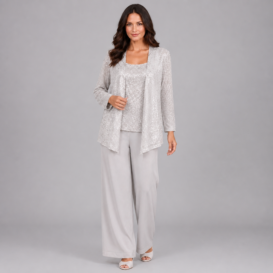 Women's Sequin Three-Piece Co-ord Set – Occasion Trouser Suit