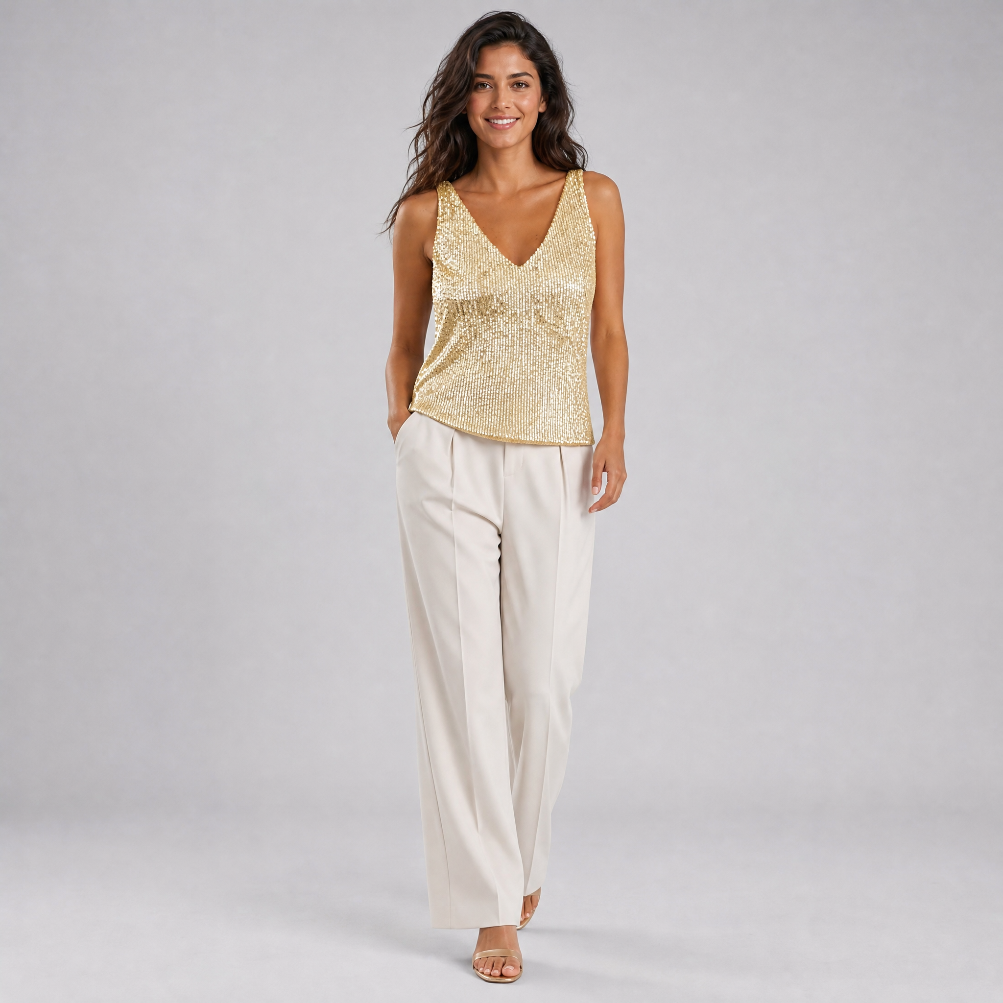 Women's Sequin Vest Top – Sleeveless Sparkly Going Out Top