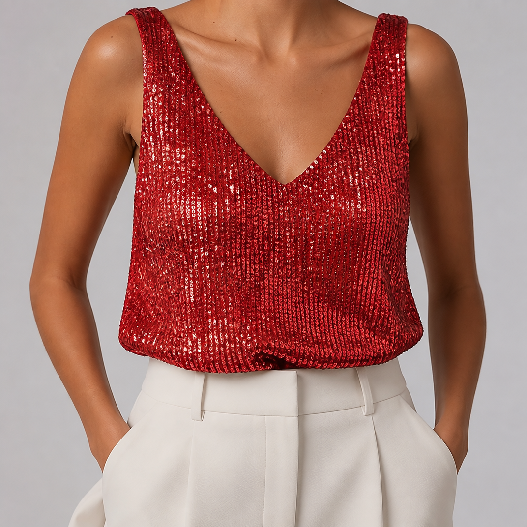 Women's Sequin Vest Top – Sleeveless Sparkly Going Out Top