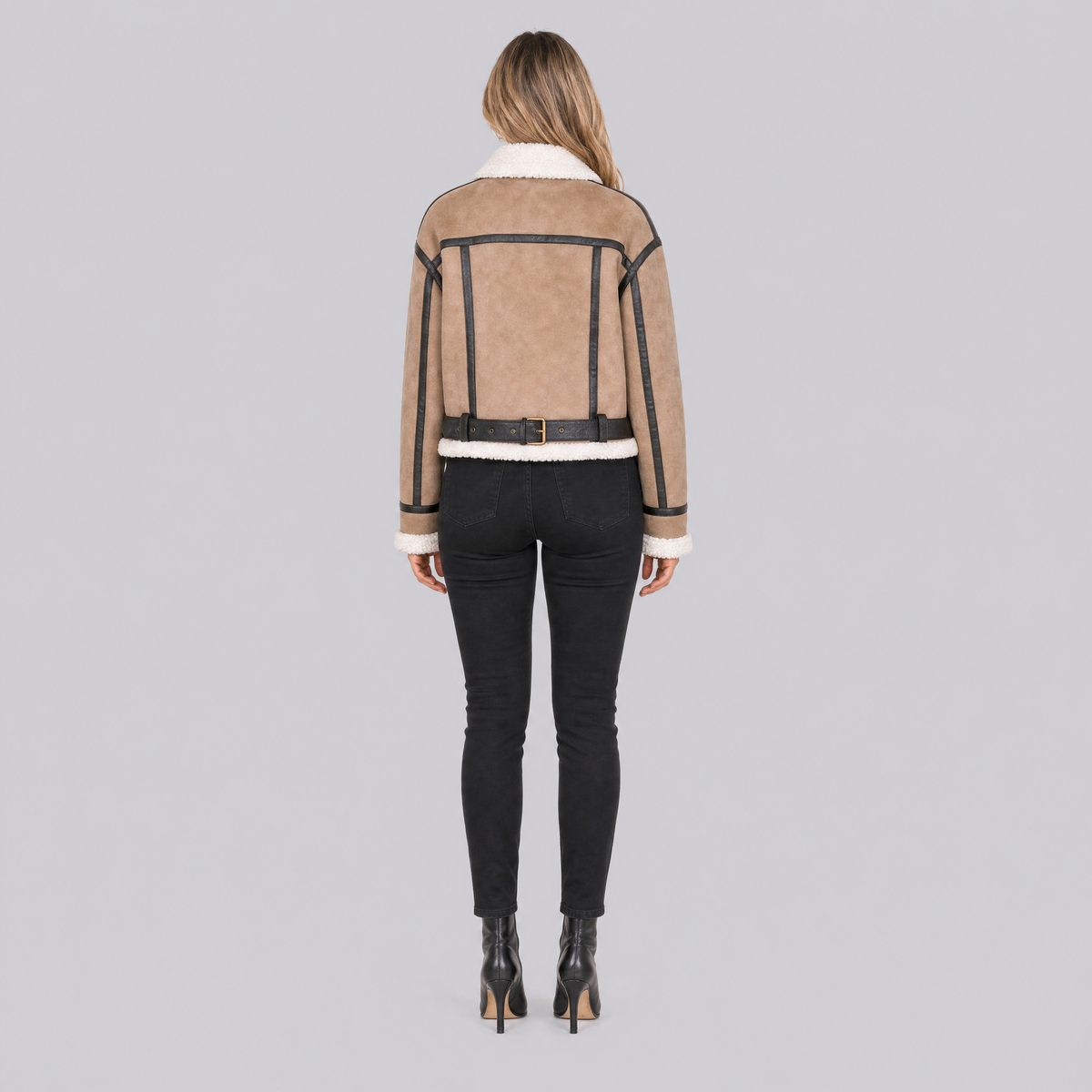 Women's Shearling Aviator Jacket – Faux Suede Biker Coat