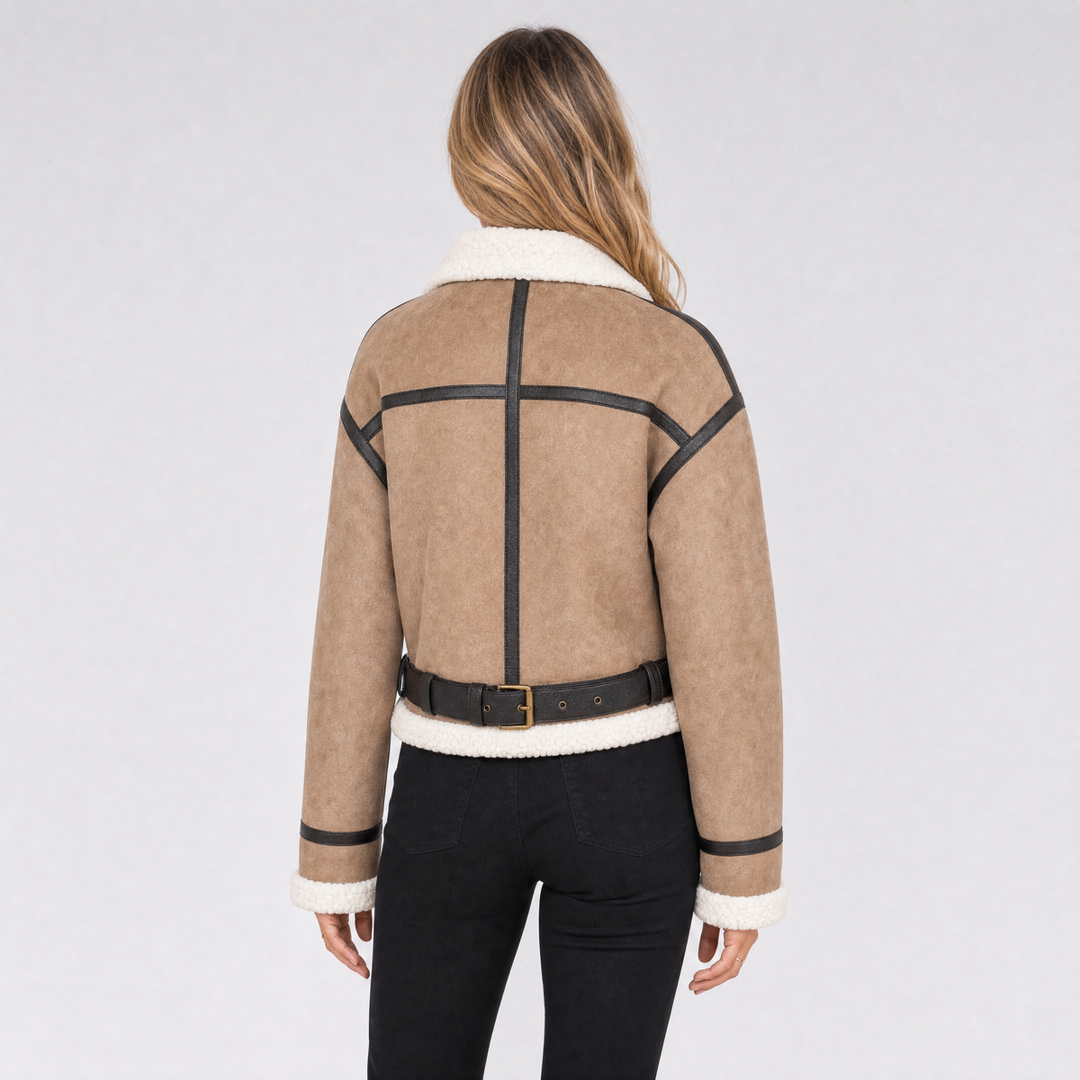 Women's Shearling Aviator Jacket – Faux Suede Biker Coat