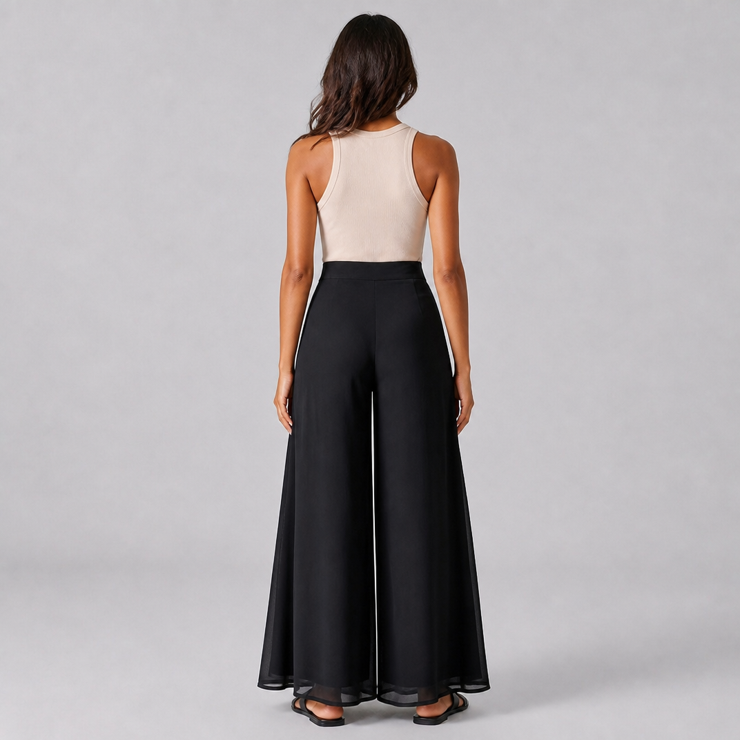 Women's Sheer Drape Palazzo Pants – Wide Leg Trousers