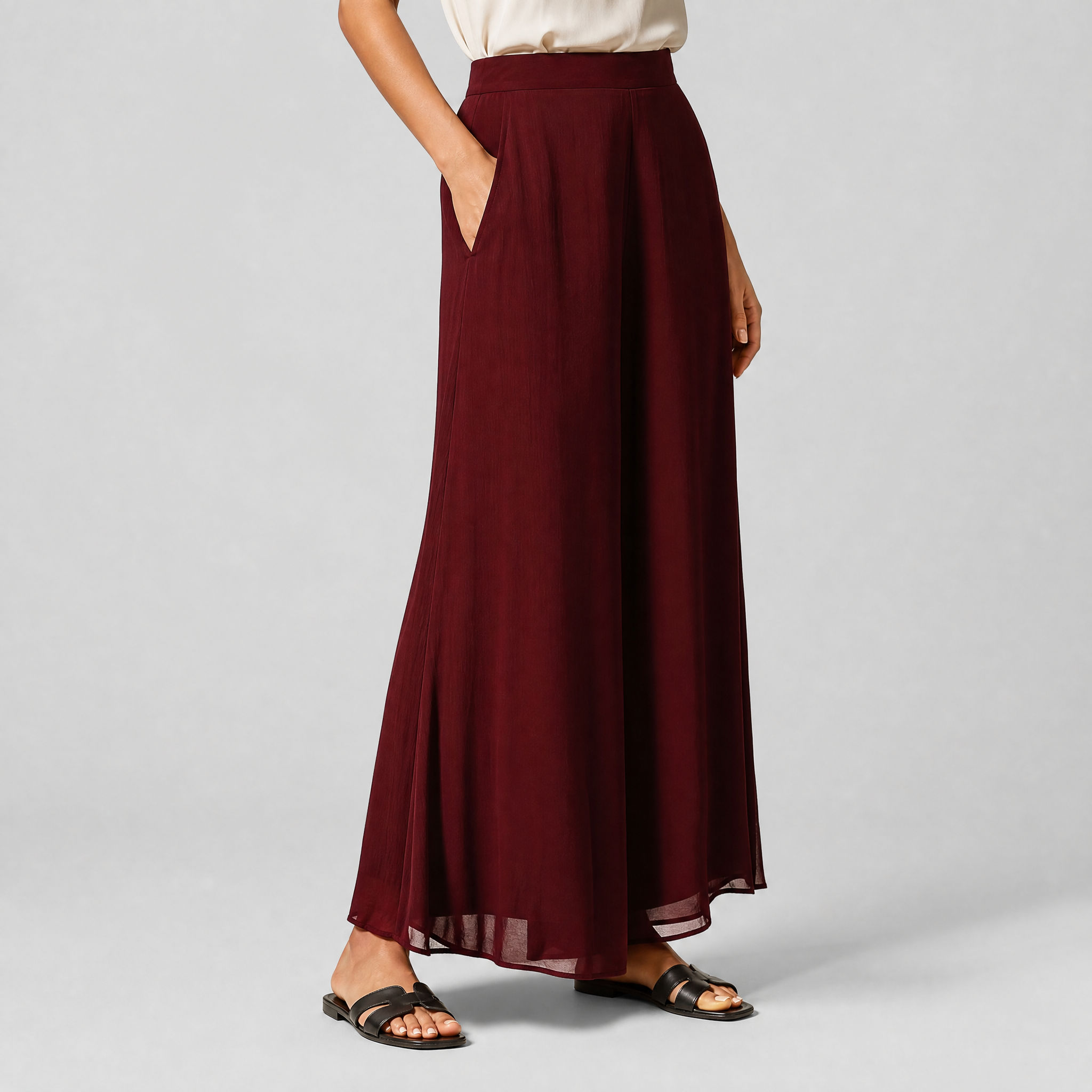 Women's Sheer Drape Palazzo Pants – Wide Leg Trousers