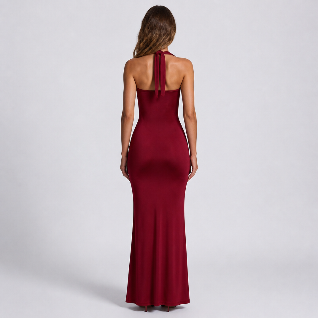 Women's Sheer Mesh Halter Maxi Dress – Dramatic Formal Gown