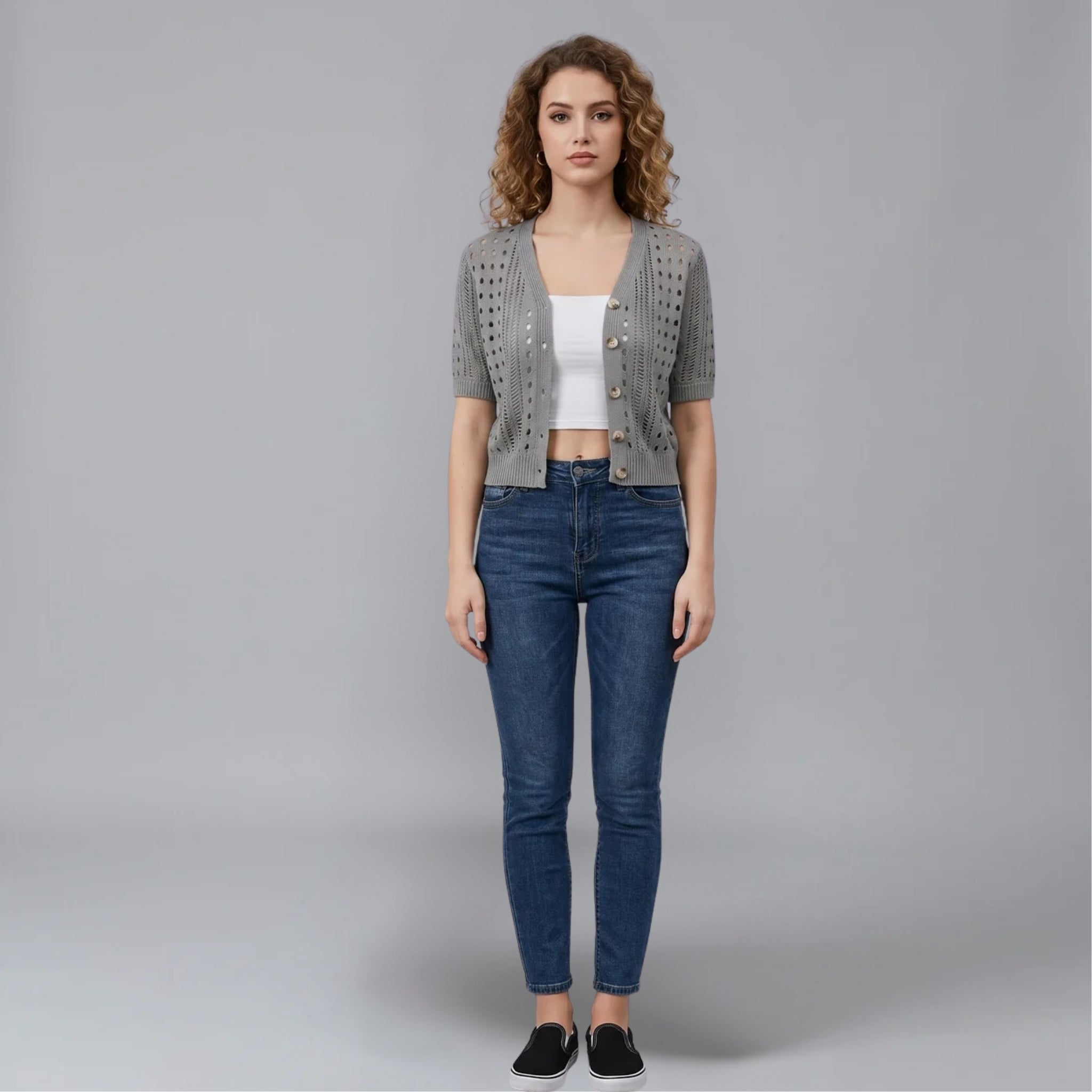 Women’s Short-Sleeve Pointelle Spring Cardigan