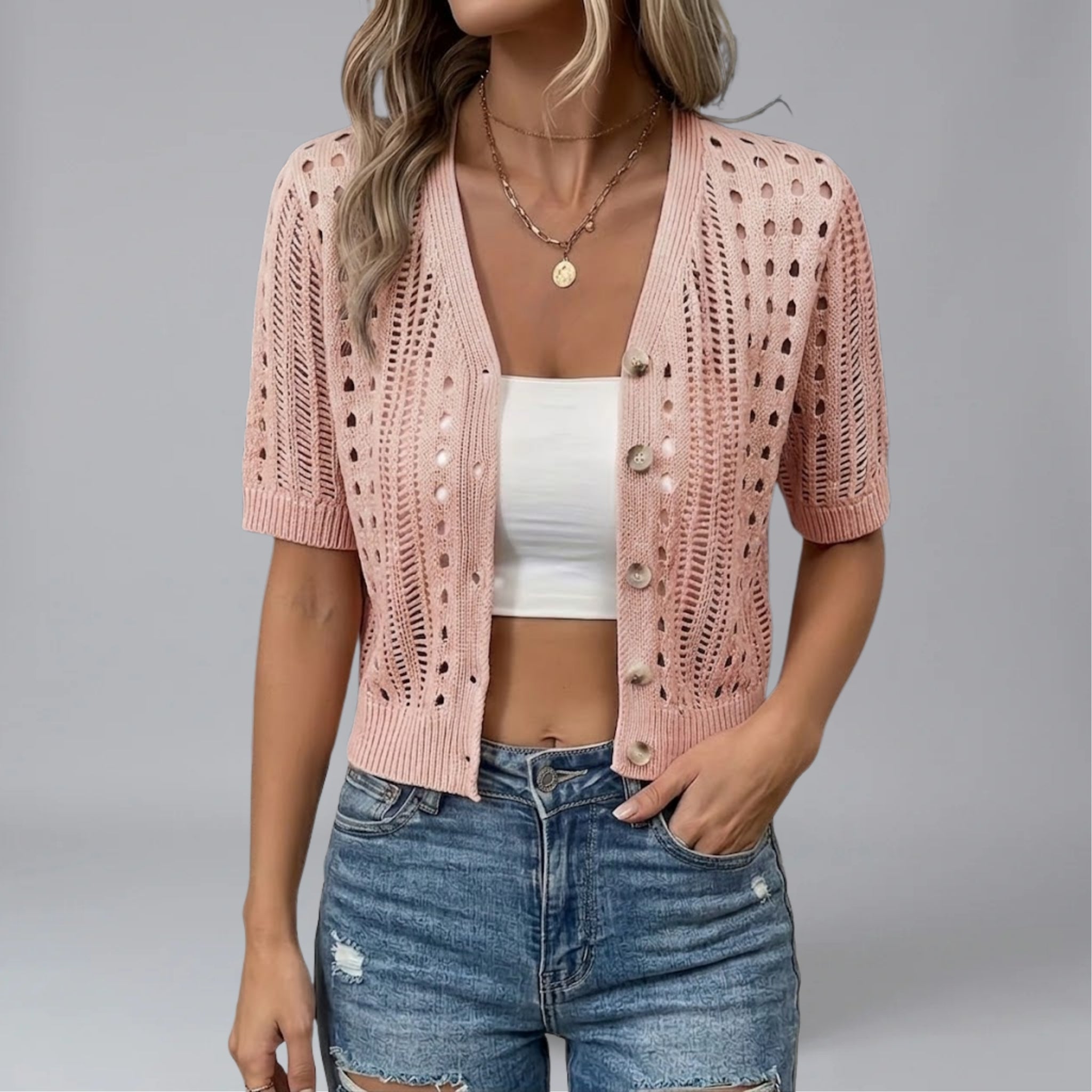 Women’s Short-Sleeve Pointelle Spring Cardigan