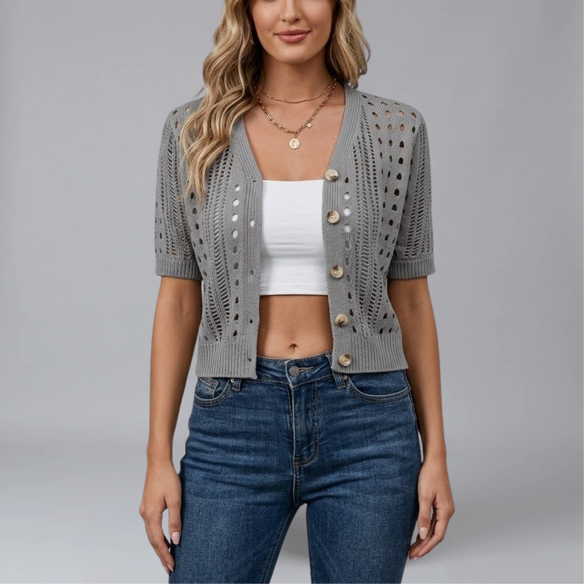 Women’s Short-Sleeve Pointelle Spring Cardigan