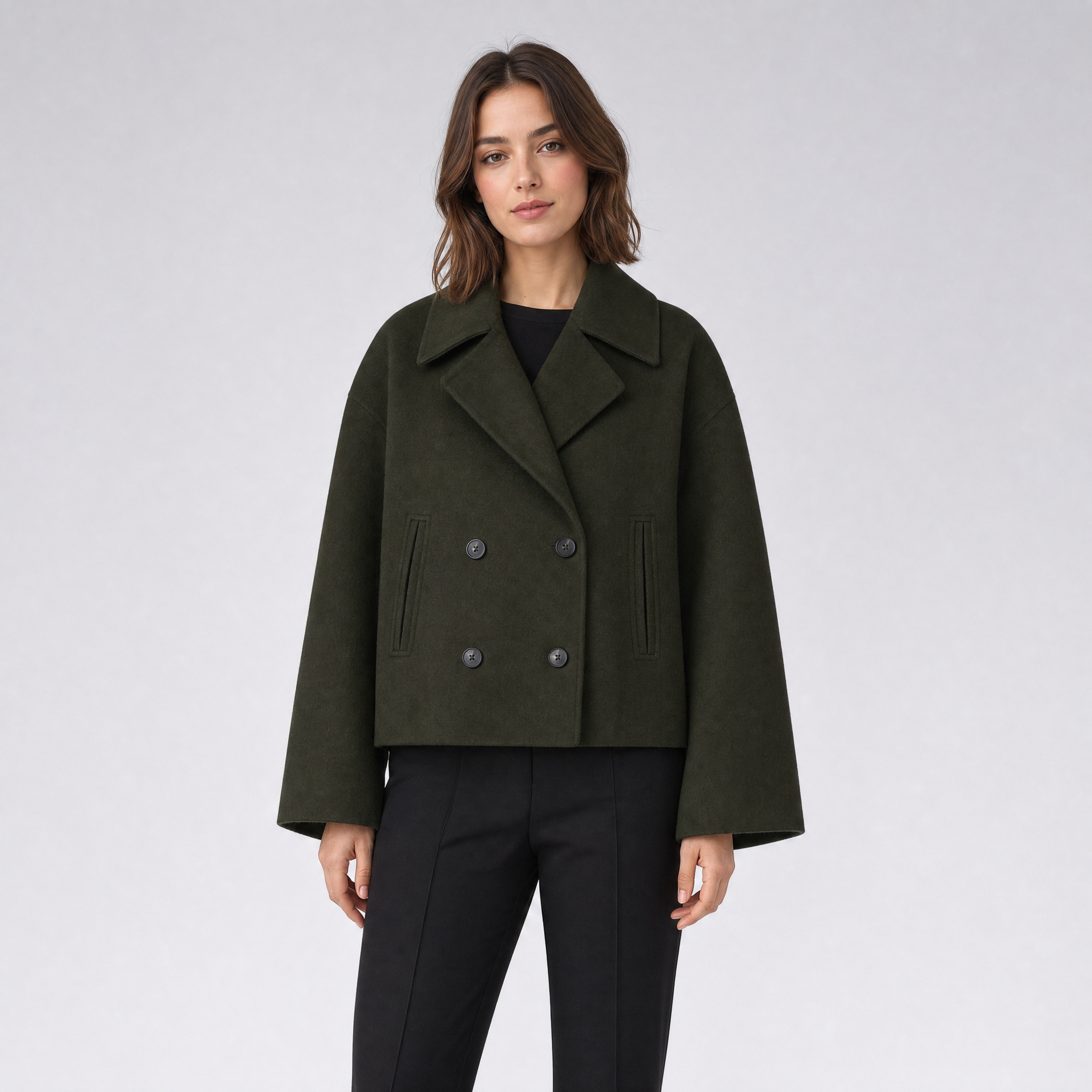 Women's Short Wool Coat – Cropped Pea Jacket