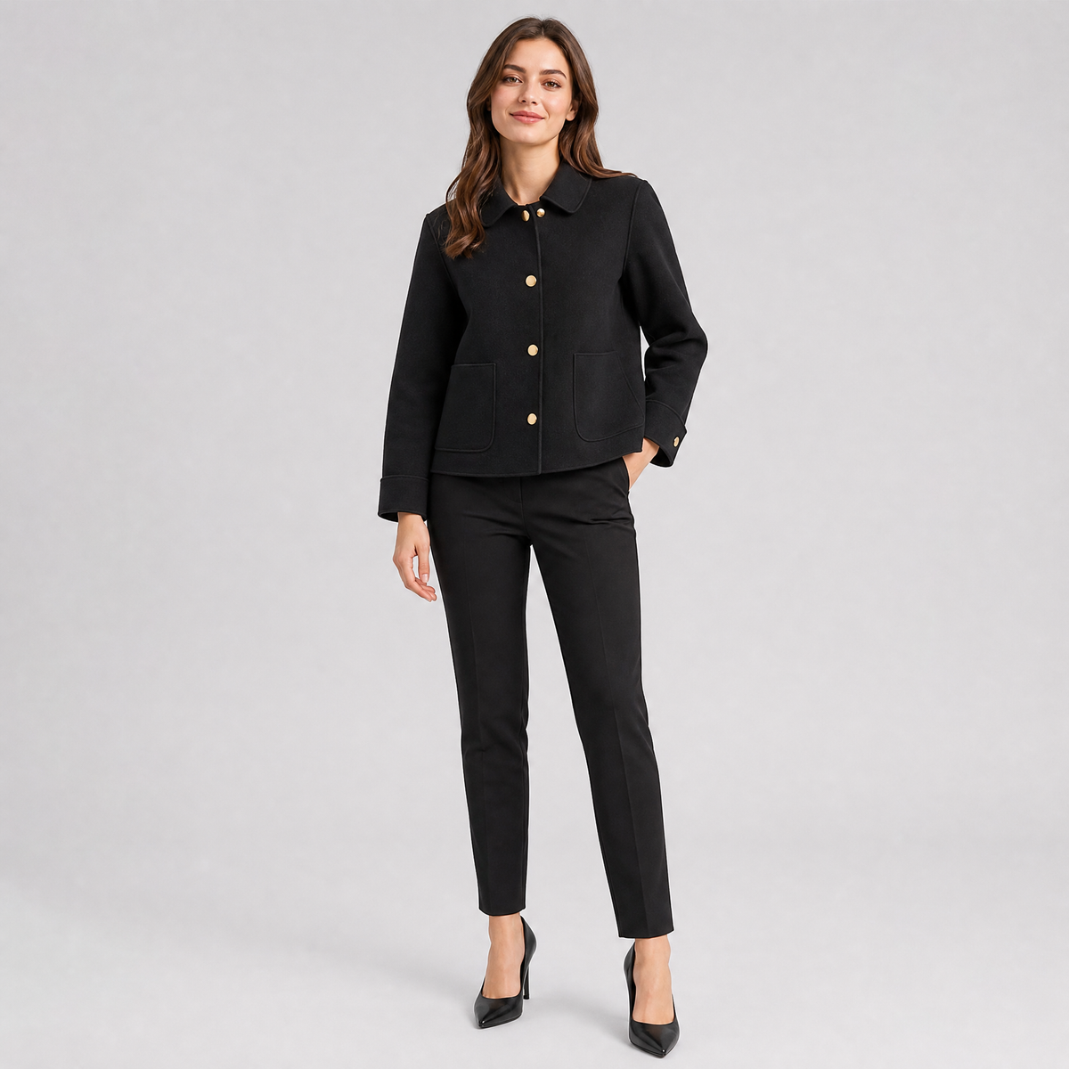 Women's Short Wool Jacket – Cropped Tailored Button Coat