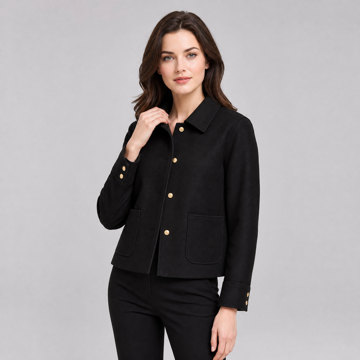 Women's Short Wool Jacket – Cropped Tailored Button Coat