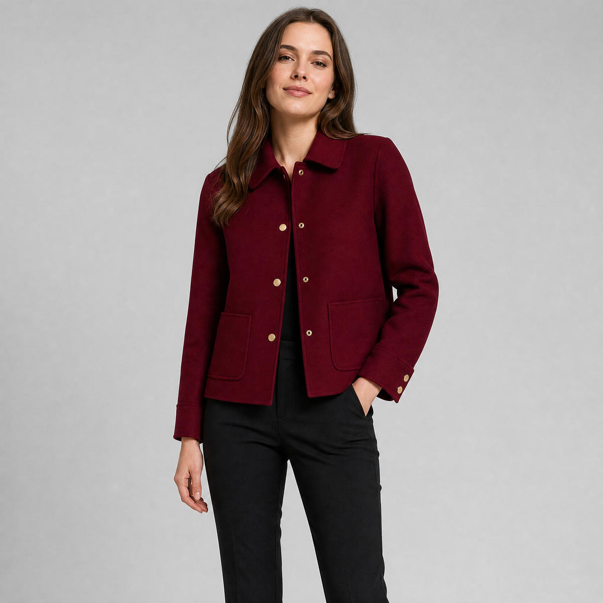 Women's Short Wool Jacket – Cropped Tailored Button Coat