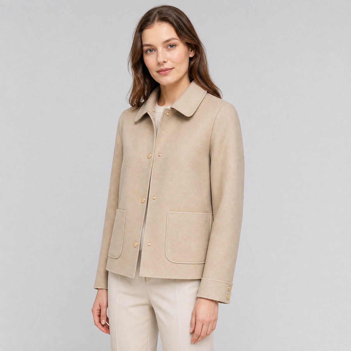 Women's Short Wool Jacket – Cropped Tailored Button Coat
