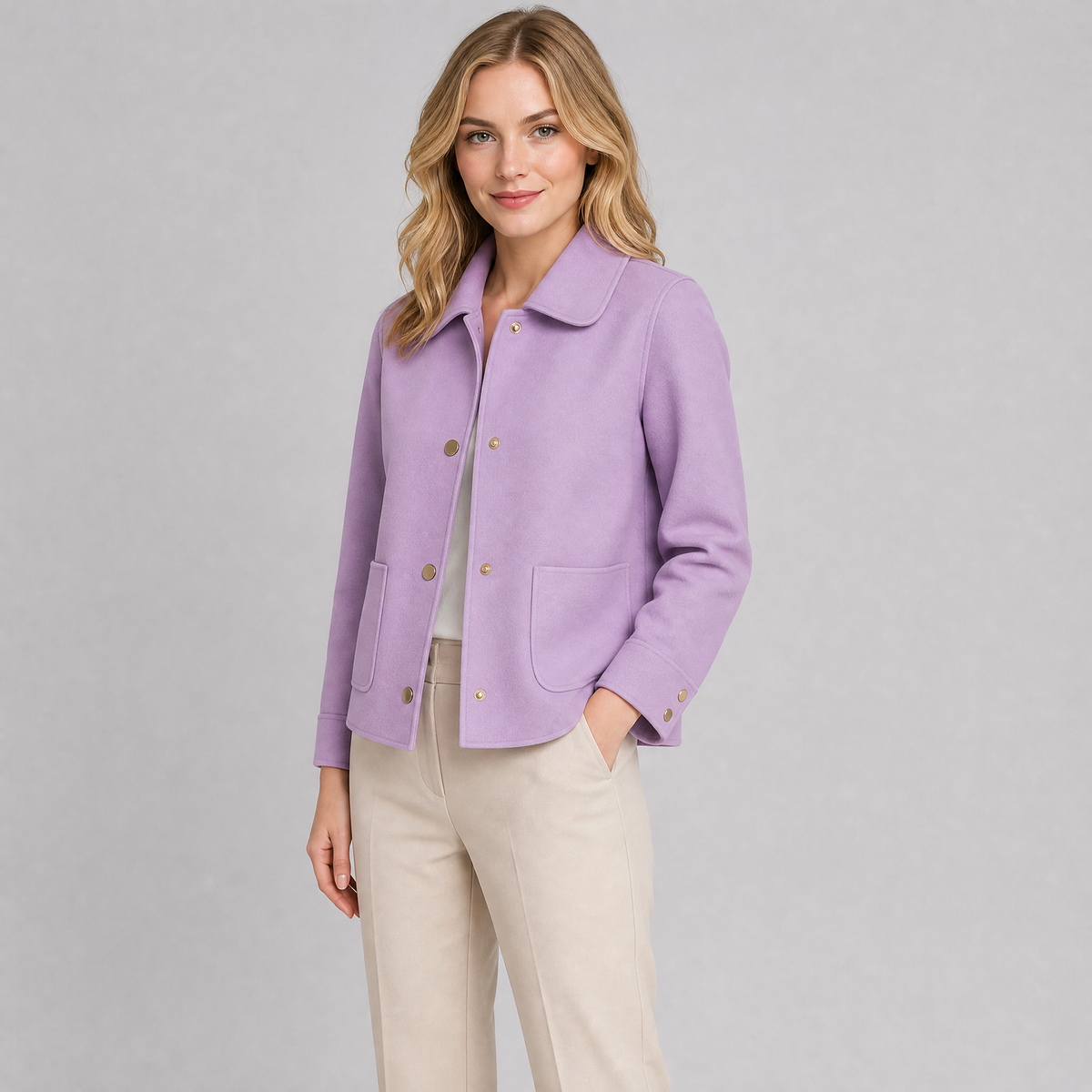 Women's Short Wool Jacket – Cropped Tailored Button Coat