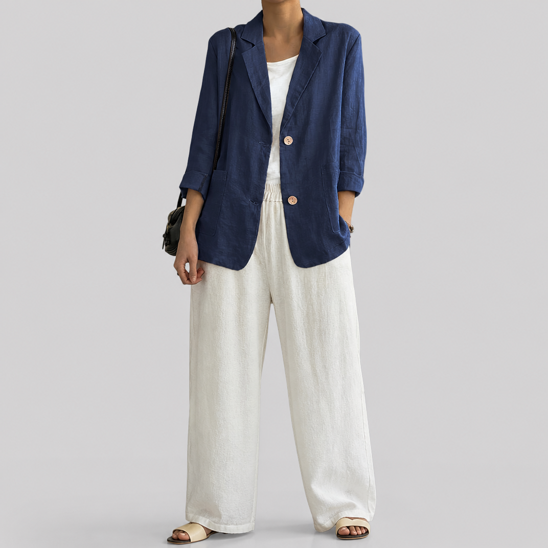 Women’s Single-Breasted Coffee Linen Blazer