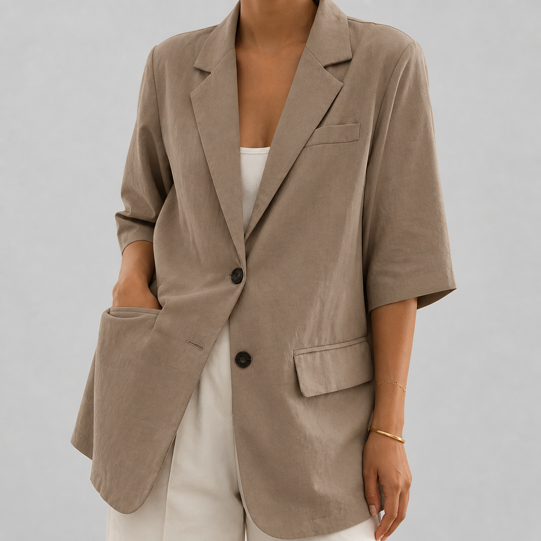 Women’s Smart-Casual Charcoal Short-Sleeve Linen Blazer