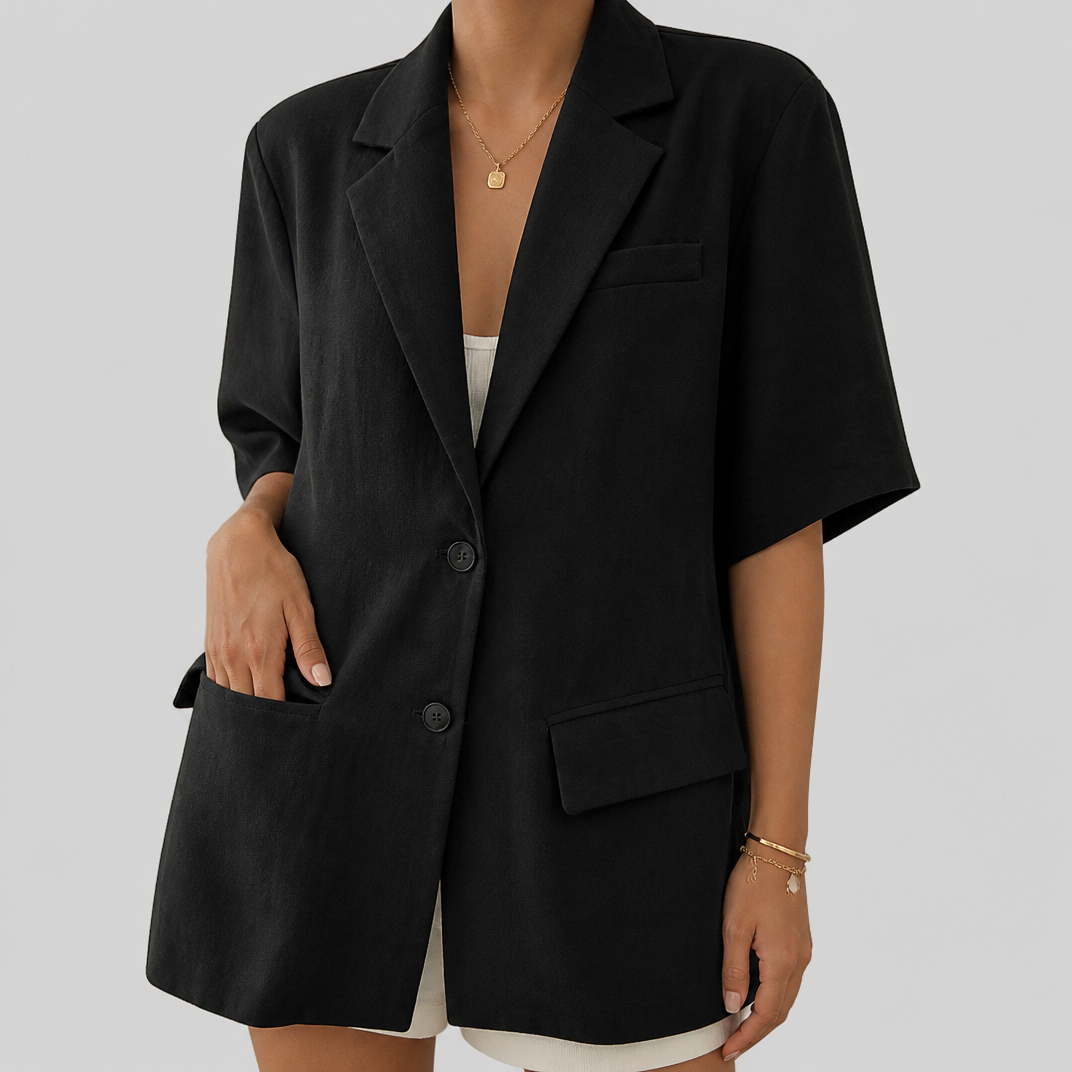 Women’s Smart-Casual Charcoal Short-Sleeve Linen Blazer