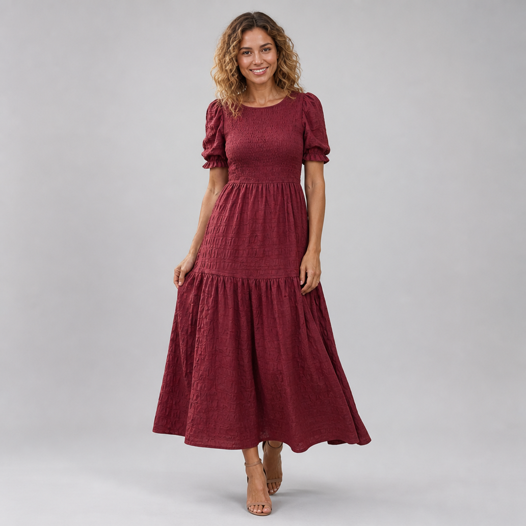 Women’s Smocked Puff-Sleeve Midi Dress