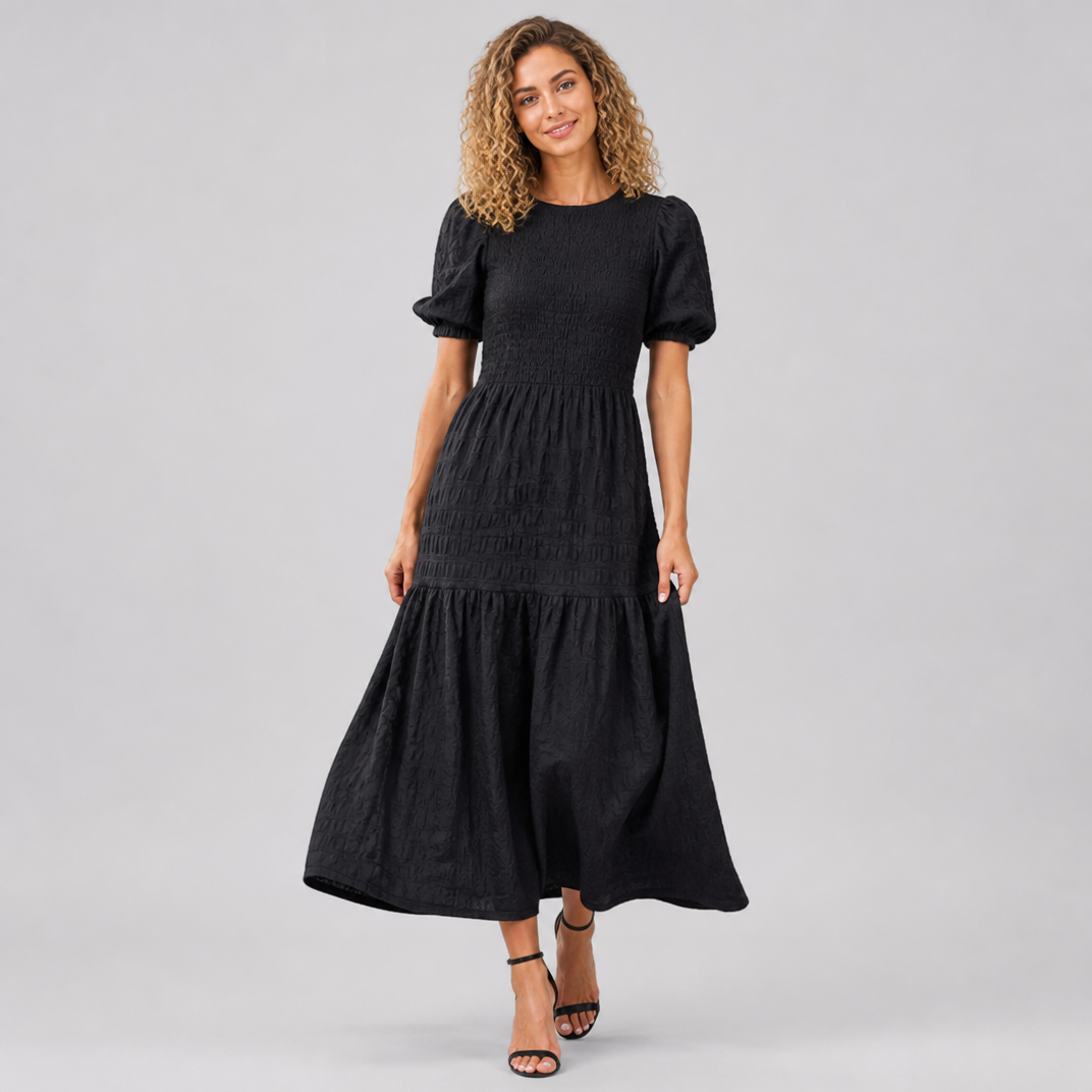 Women’s Smocked Puff-Sleeve Midi Dress