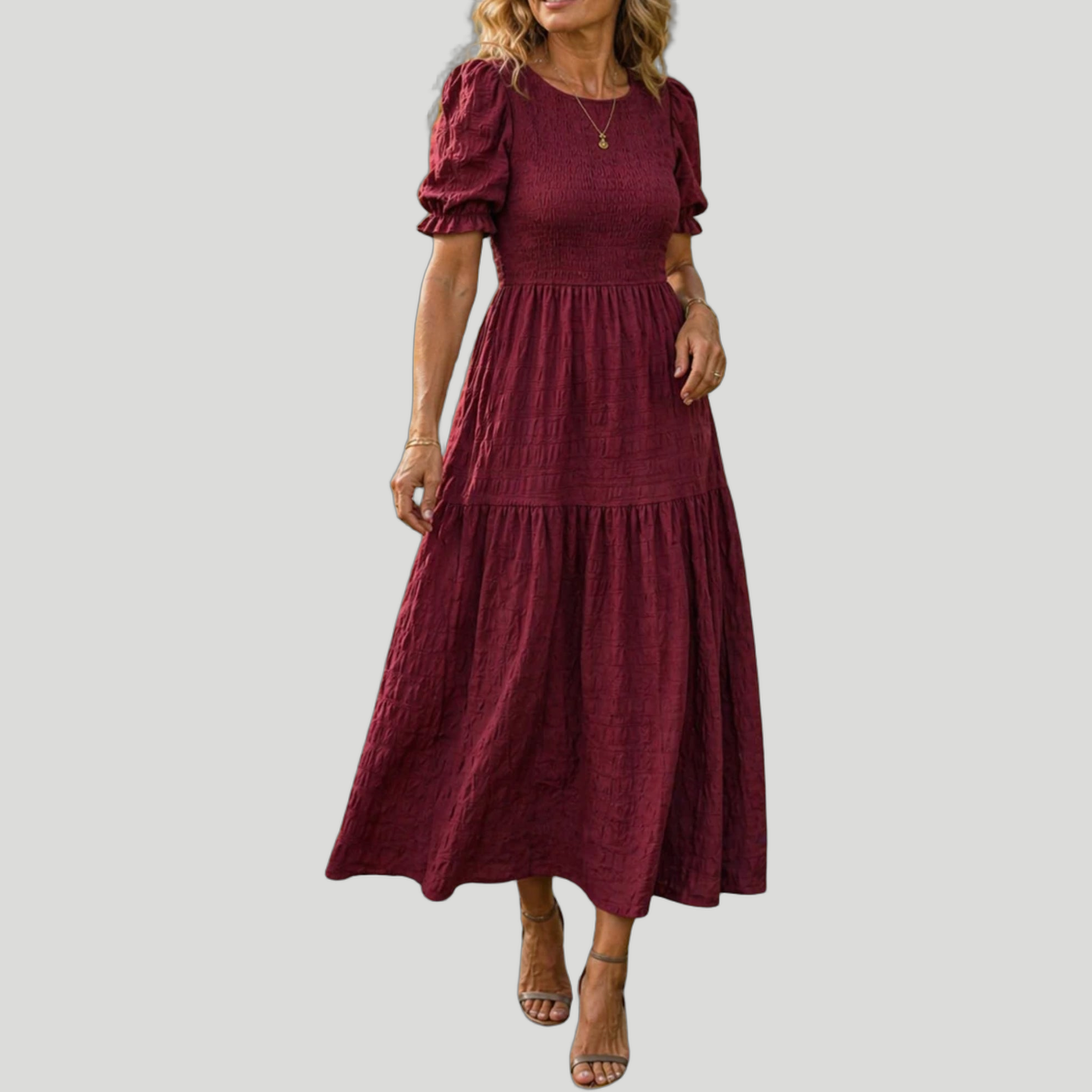 Women’s Smocked Puff-Sleeve Midi Dress