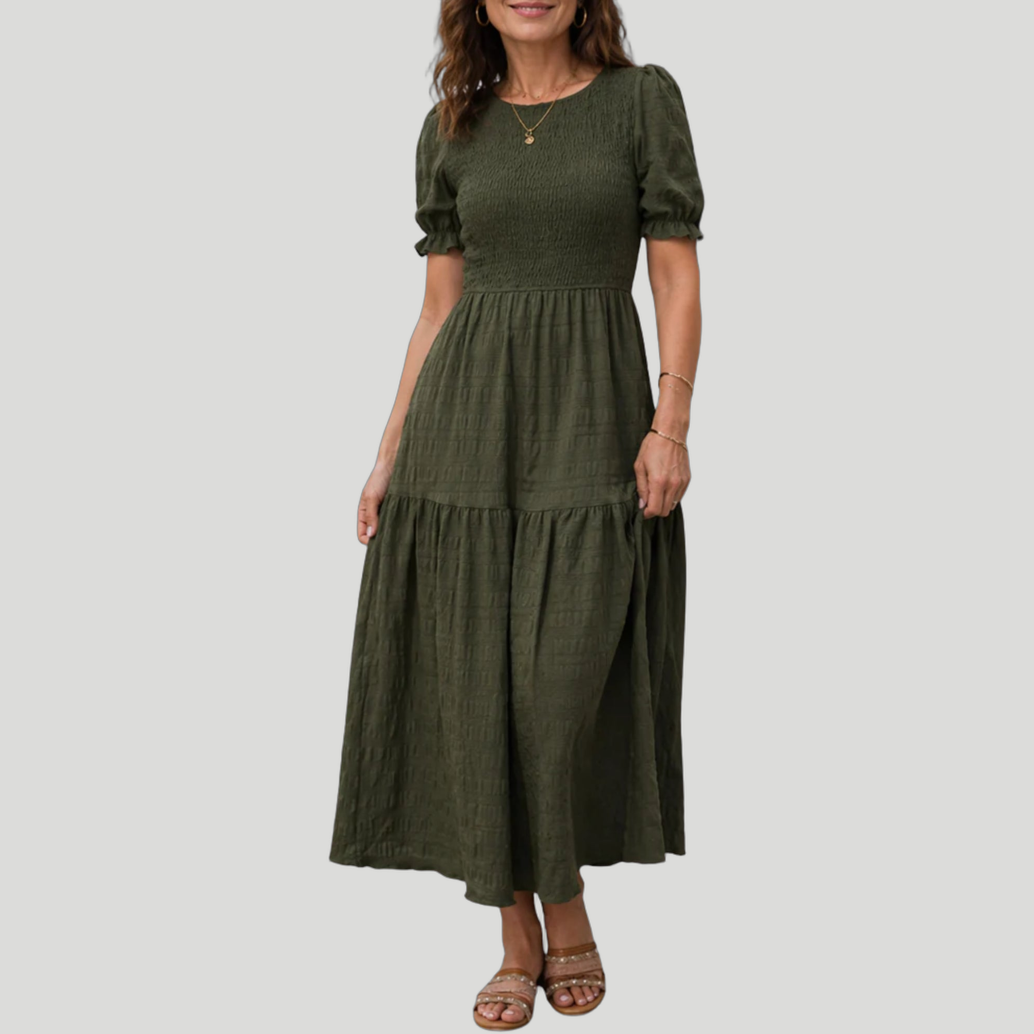 Women’s Smocked Puff-Sleeve Midi Dress