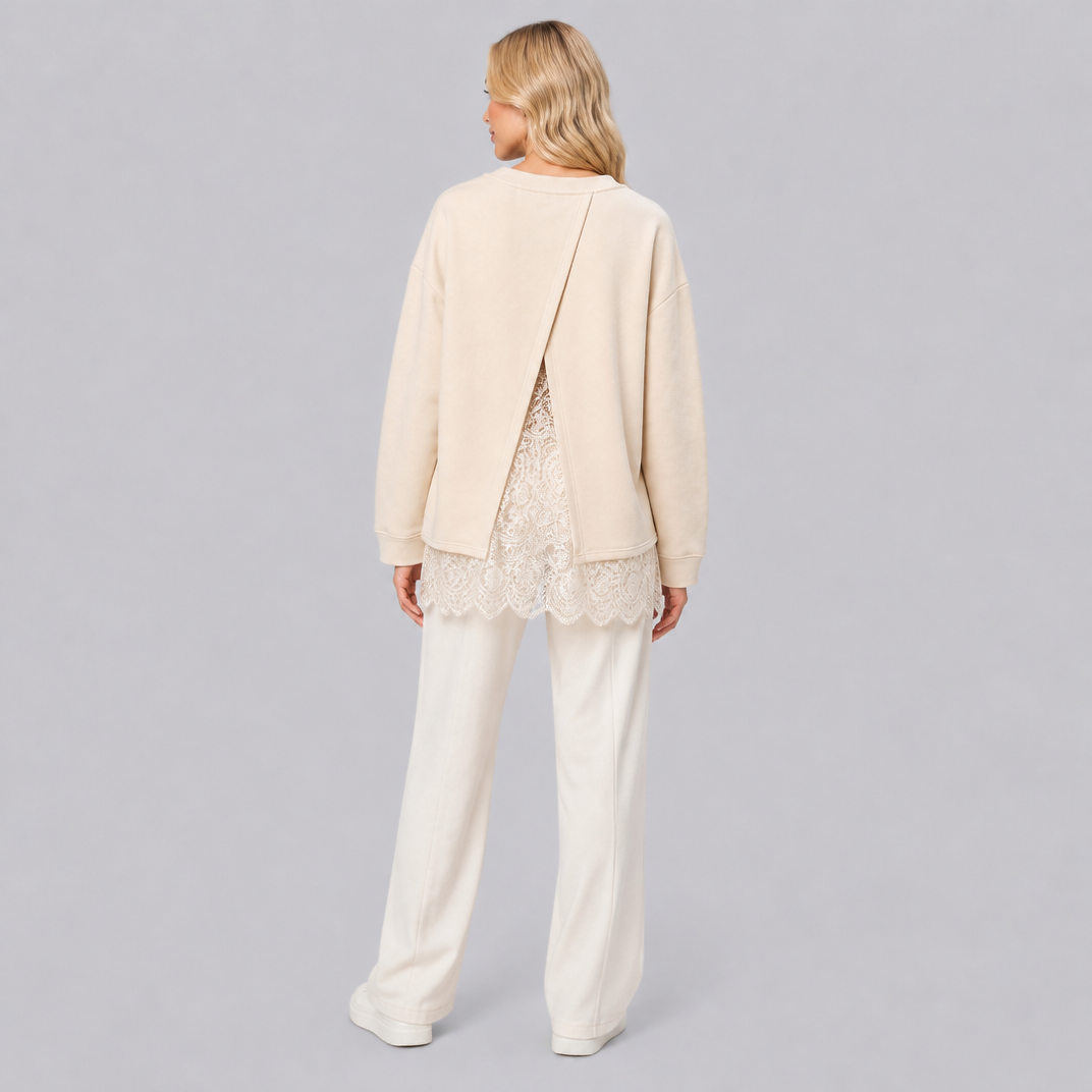 Women's Soft Jersey Lace Hem Sweatshirt