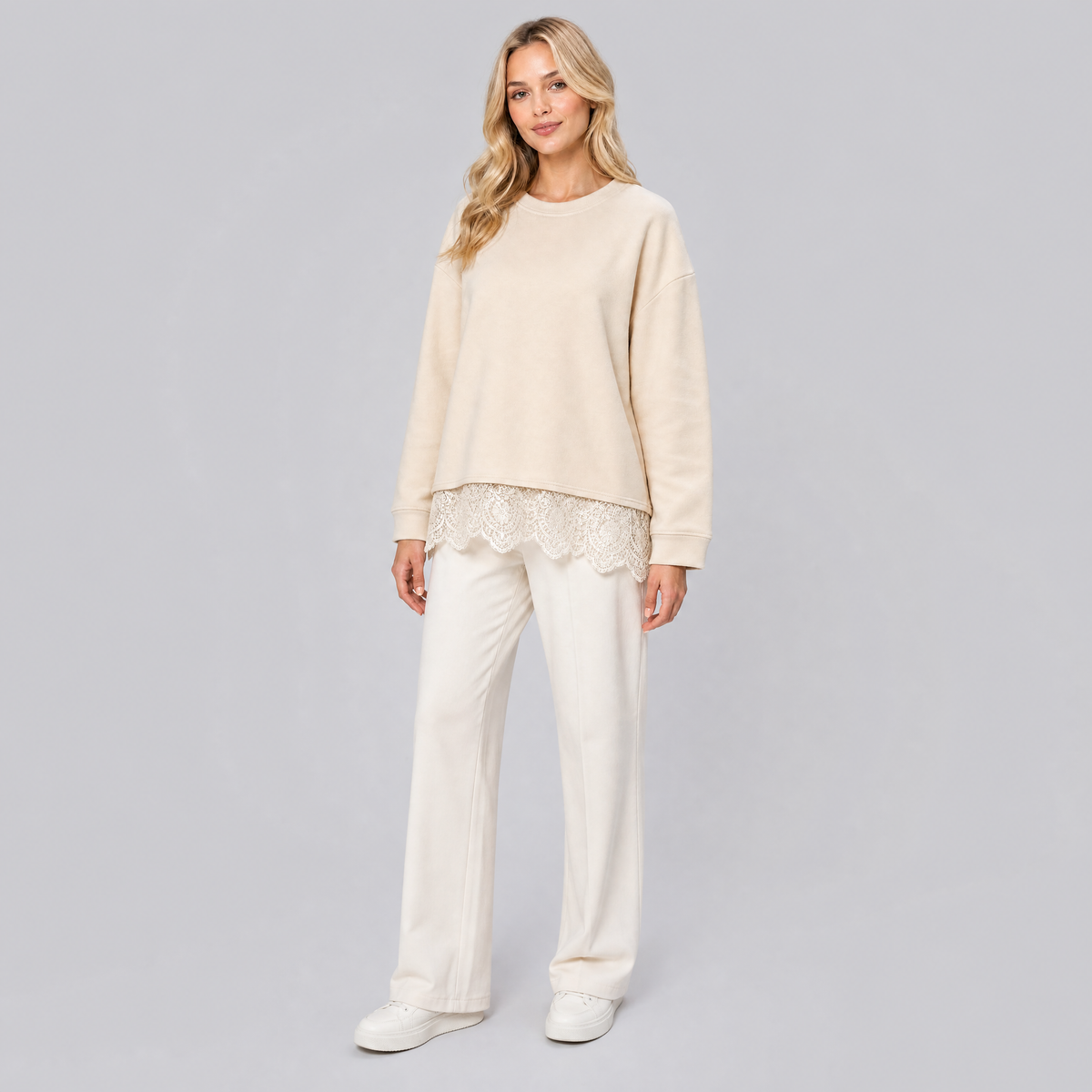 Women's Soft Jersey Lace Hem Sweatshirt
