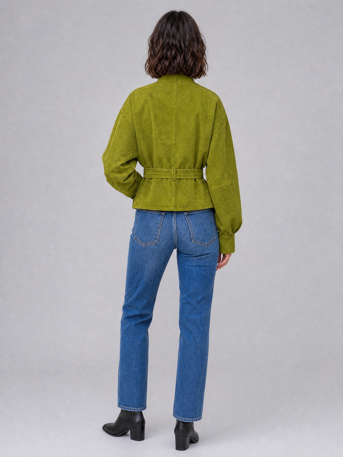 Women's Soft Touch Belted High Neck Short Coat Relaxed Fit