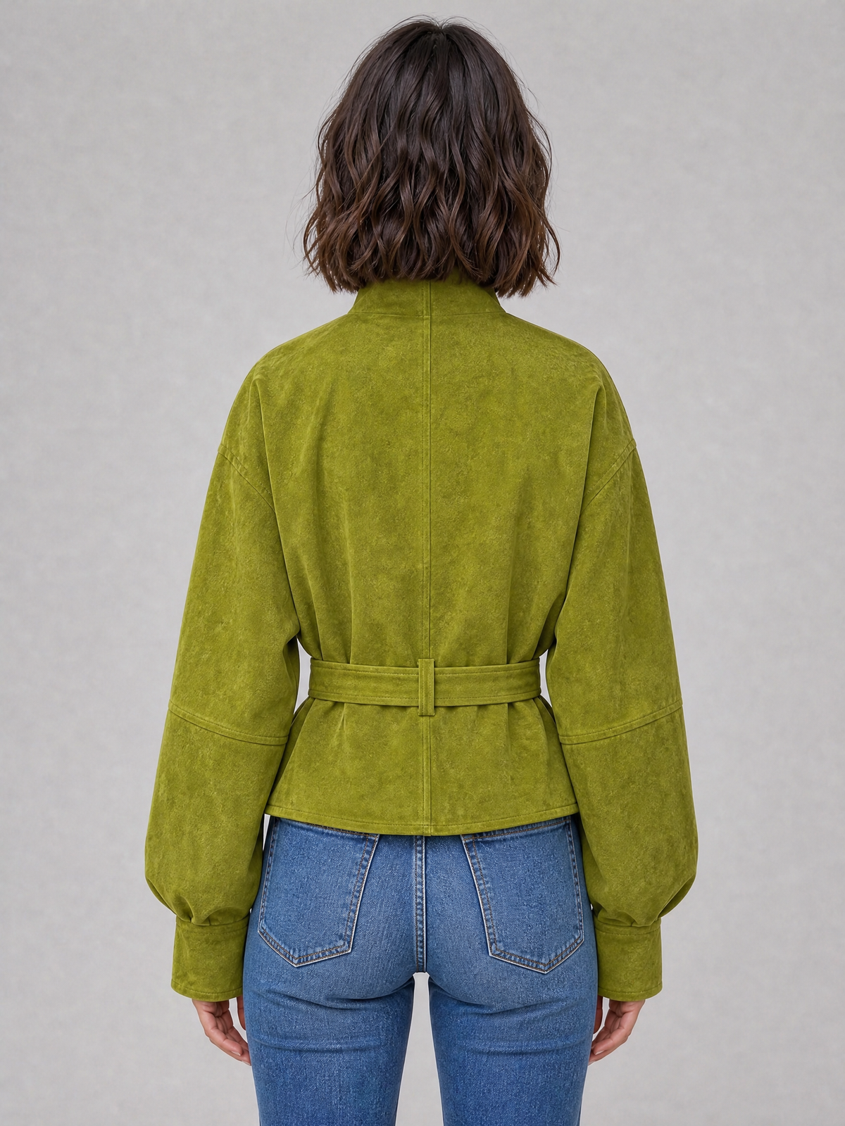Women's Soft Touch Belted High Neck Short Coat Relaxed Fit