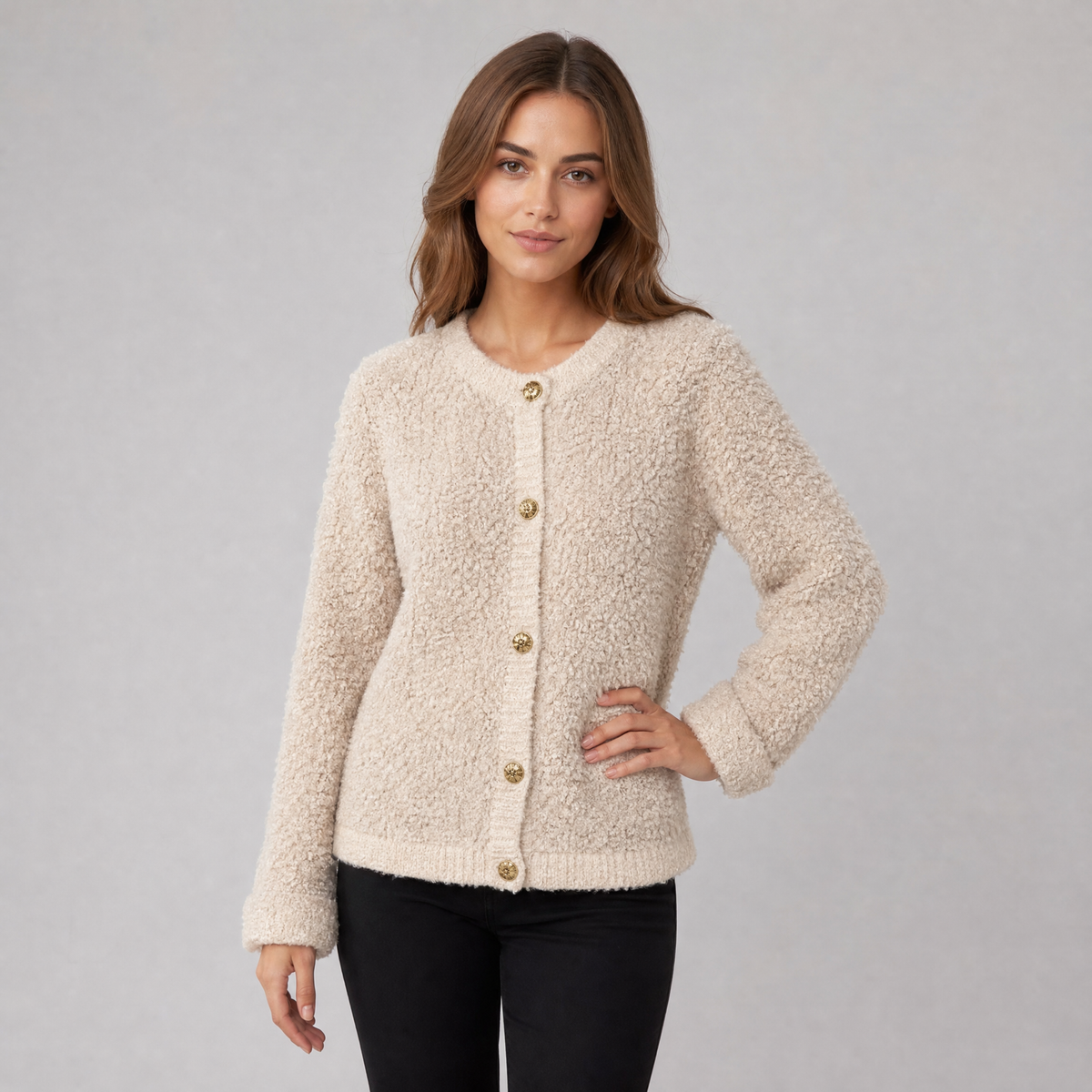 Women's Soft Touch Crew Neck Button Cardigan