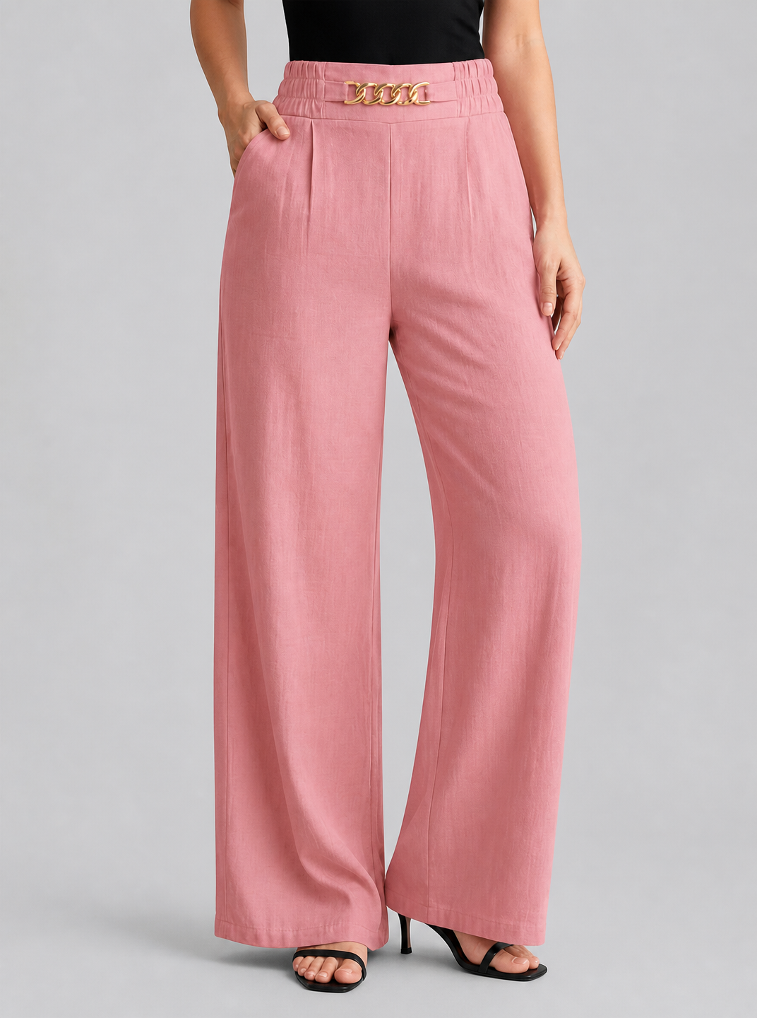 Women's Soft-Touch High-Waisted Wide-Leg Chain Trousers