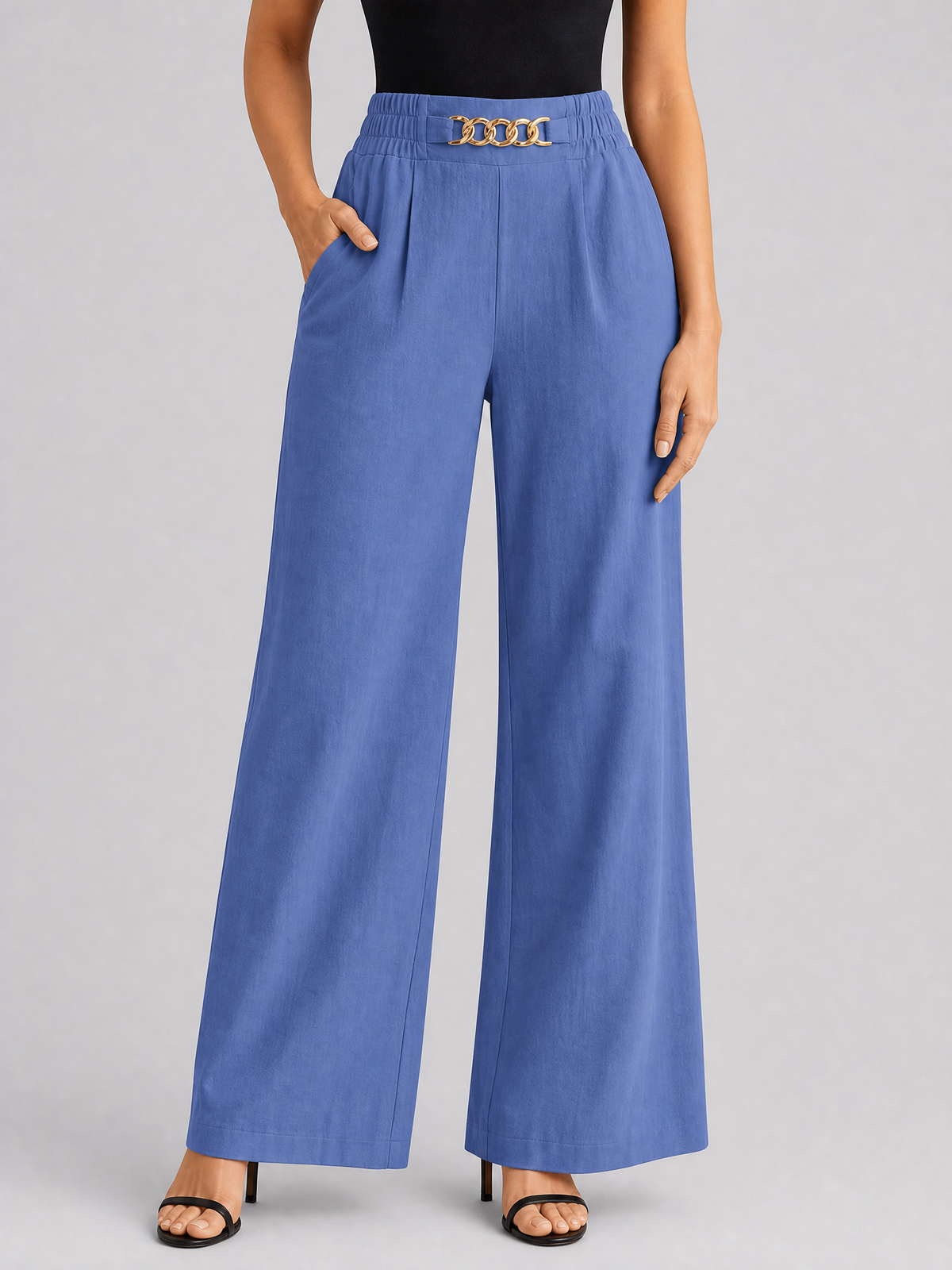 Women's Soft-Touch High-Waisted Wide-Leg Chain Trousers