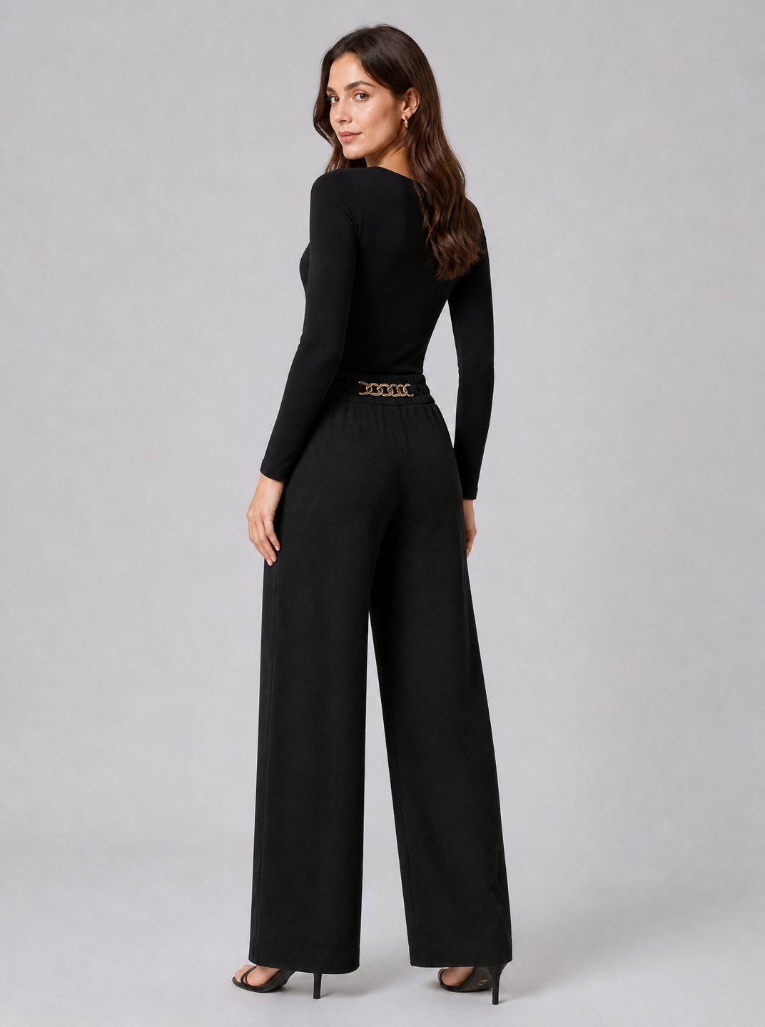 Women's Soft-Touch High-Waisted Wide-Leg Chain Trousers