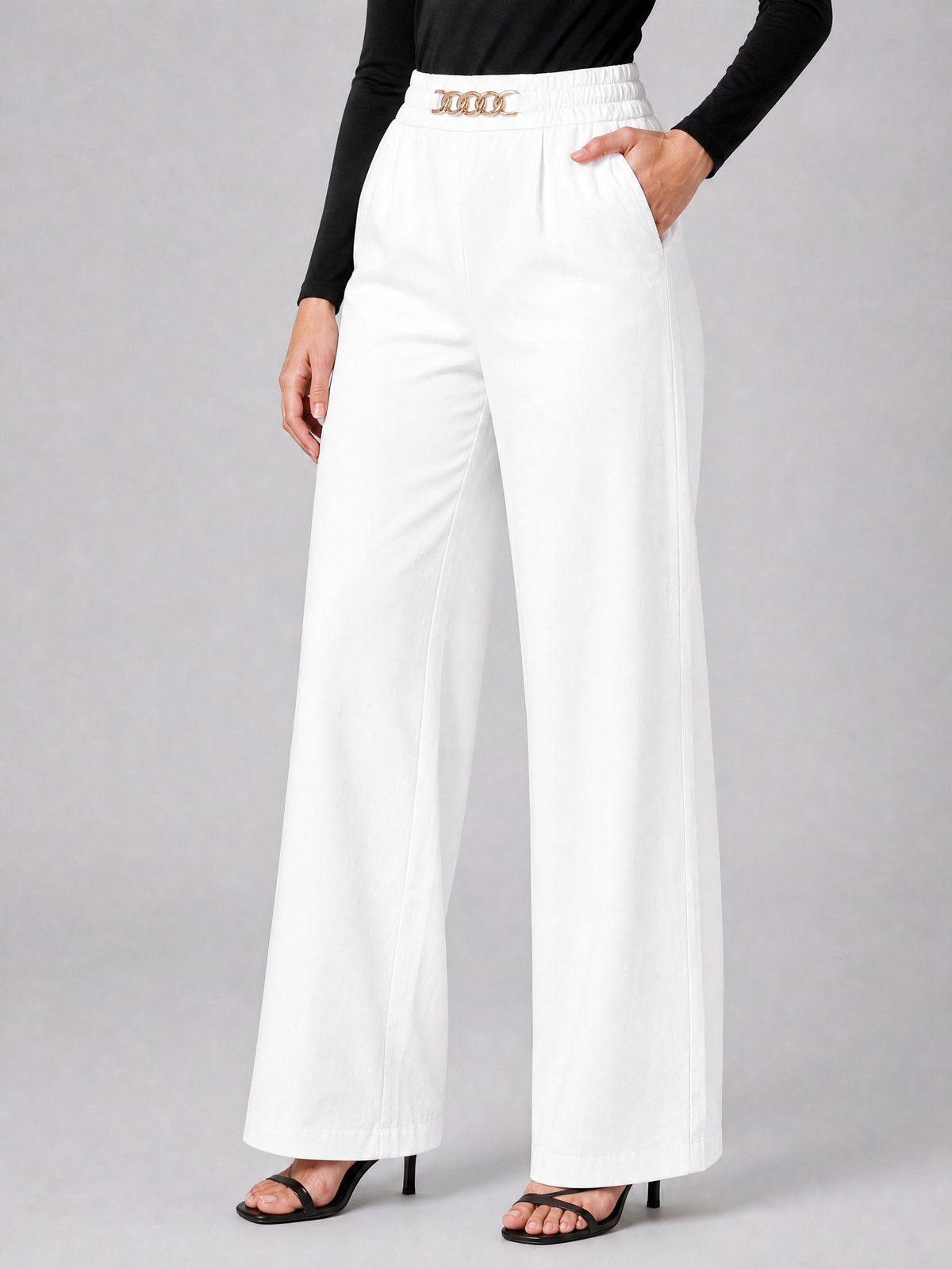Women's Soft-Touch High-Waisted Wide-Leg Chain Trousers