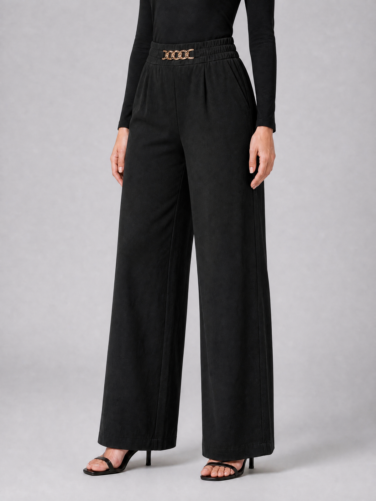 Women's Soft-Touch High-Waisted Wide-Leg Chain Trousers