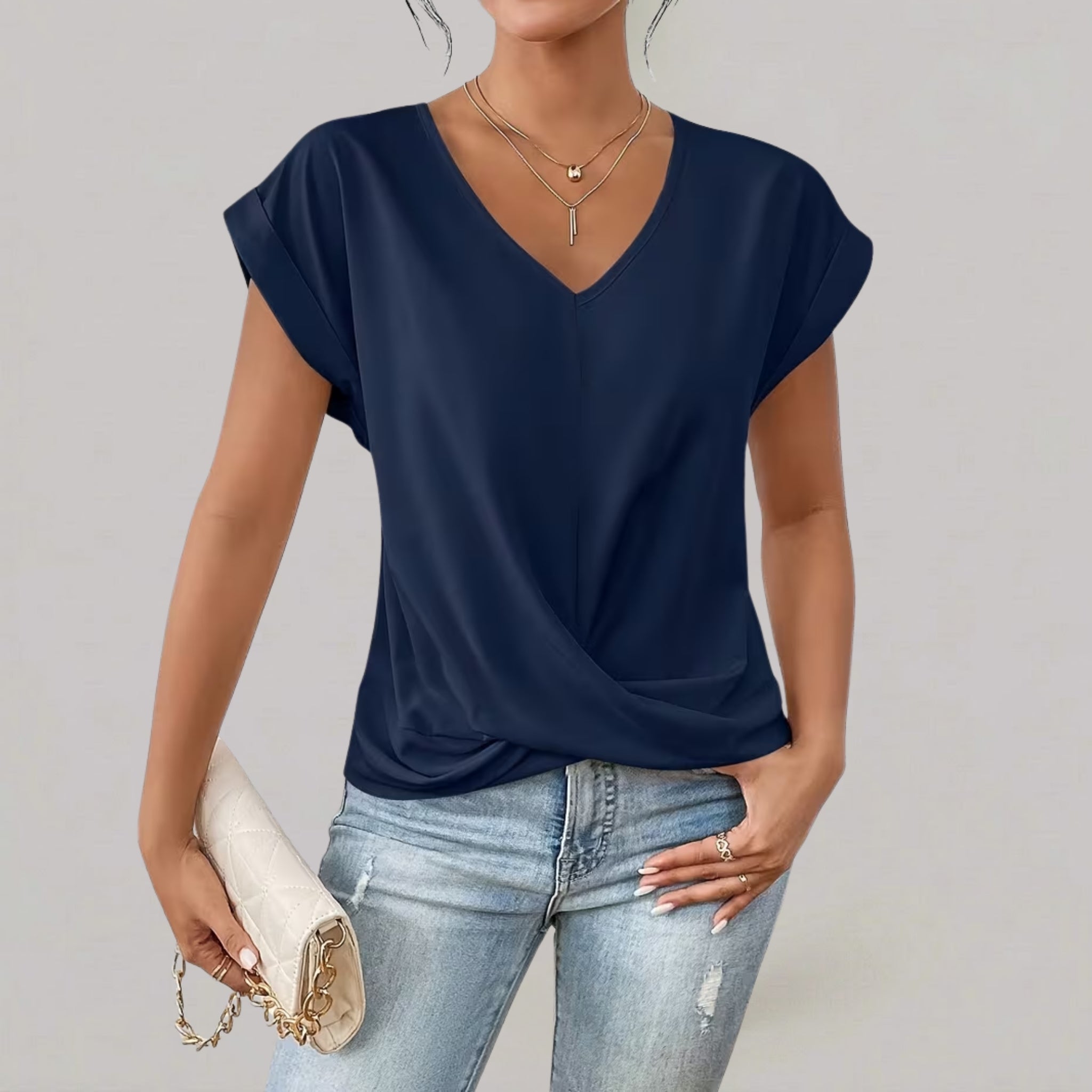 Women’s Solid Twisted-Front V-Neck T-Shirt