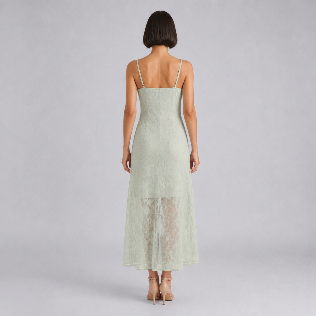 Women’s Spaghetti-Strap Floral-Jacquard Lace-Trim Maxi Dress