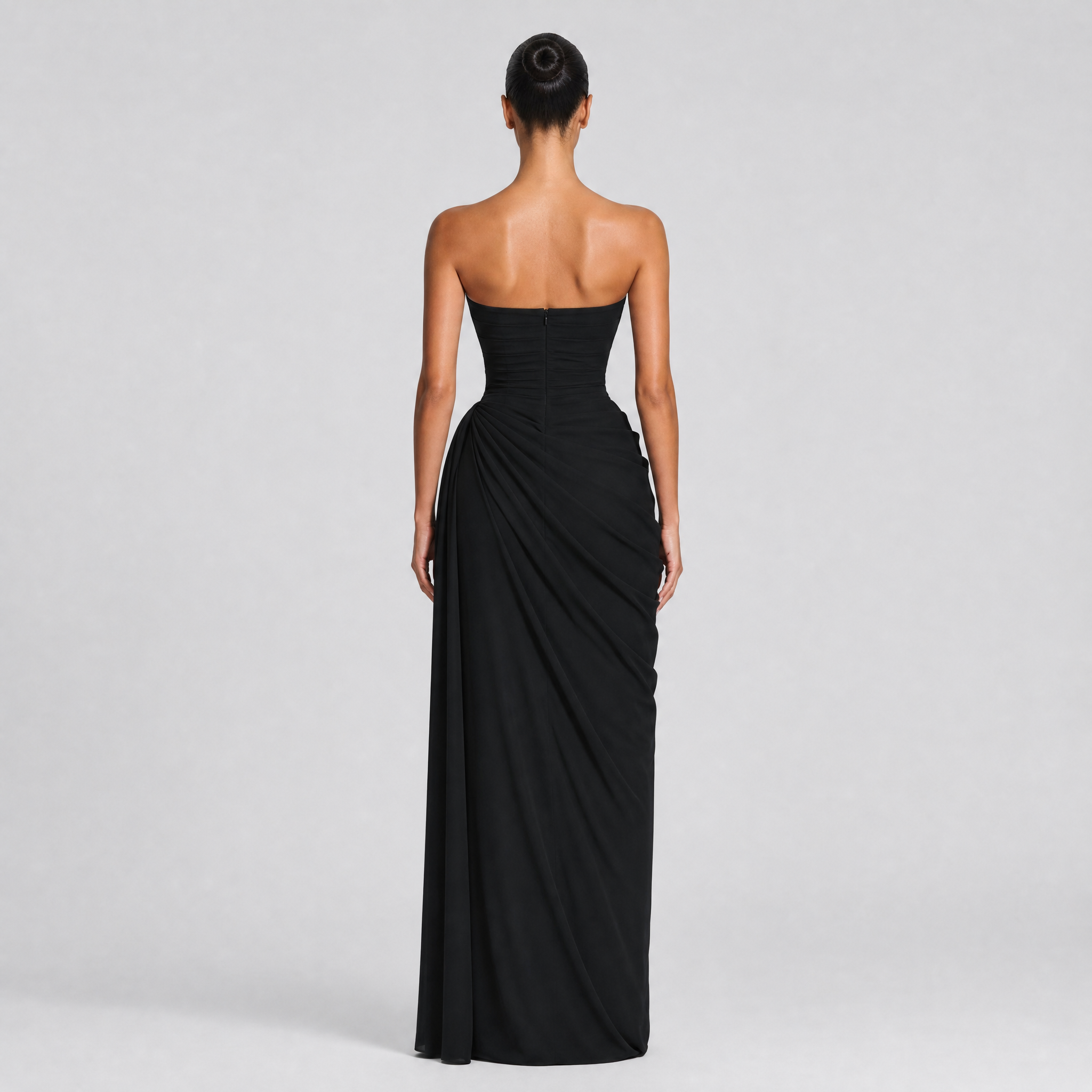 Women's Strapless Draped Maxi Dress – Formal Gala Dress