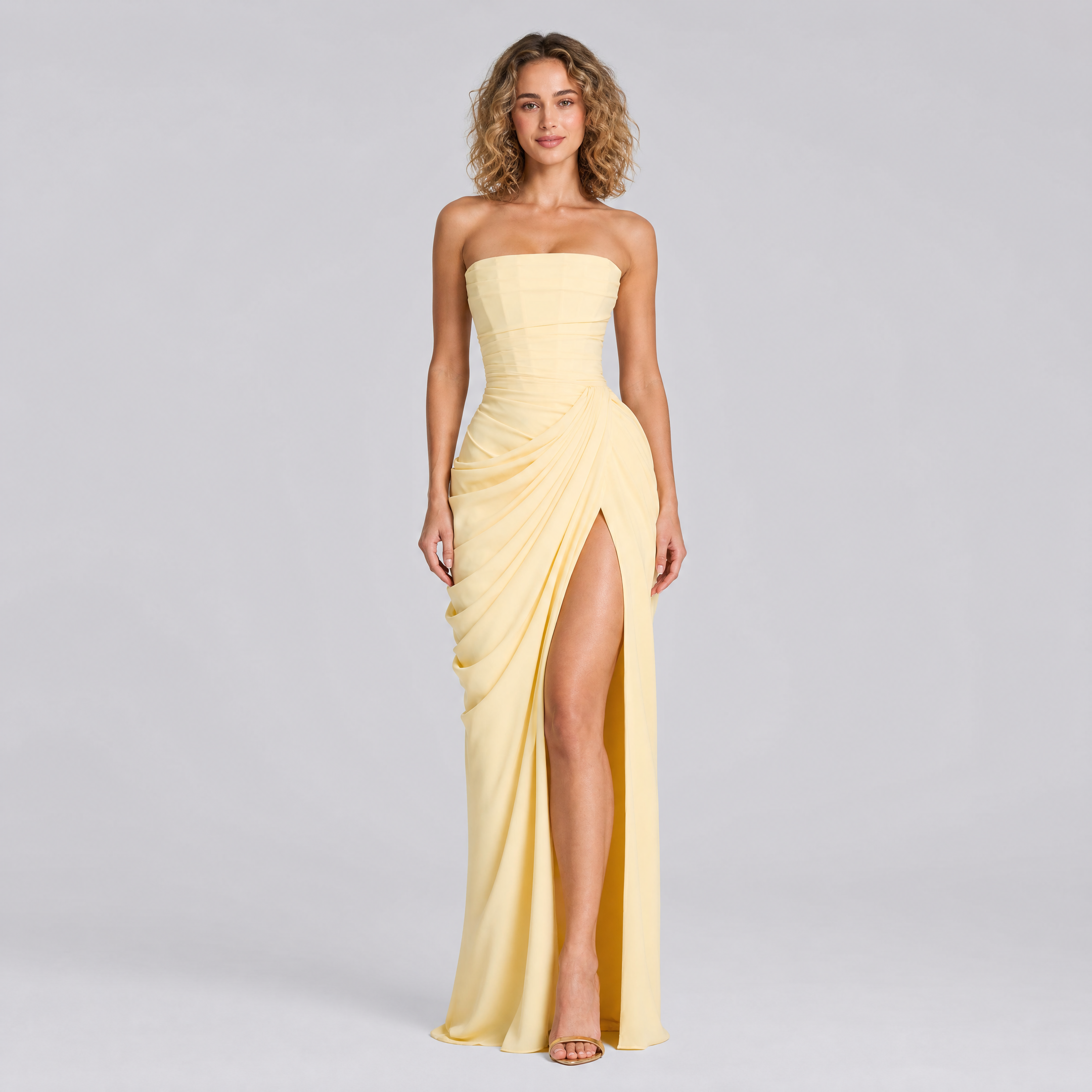 Women's Strapless Draped Maxi Dress – Formal Gala Dress