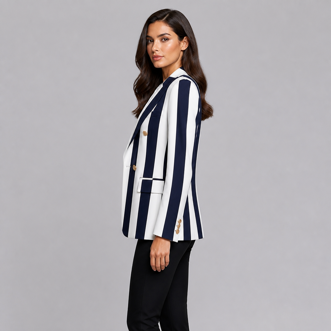 Women's Striped Crepe Tailored Single-Breasted Smart Blazer