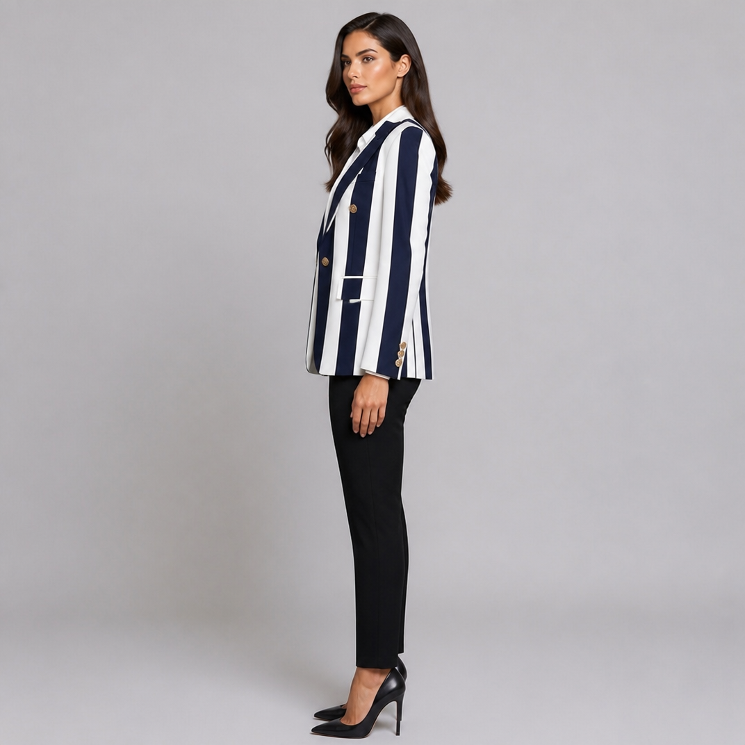 Women's Striped Crepe Tailored Single-Breasted Smart Blazer